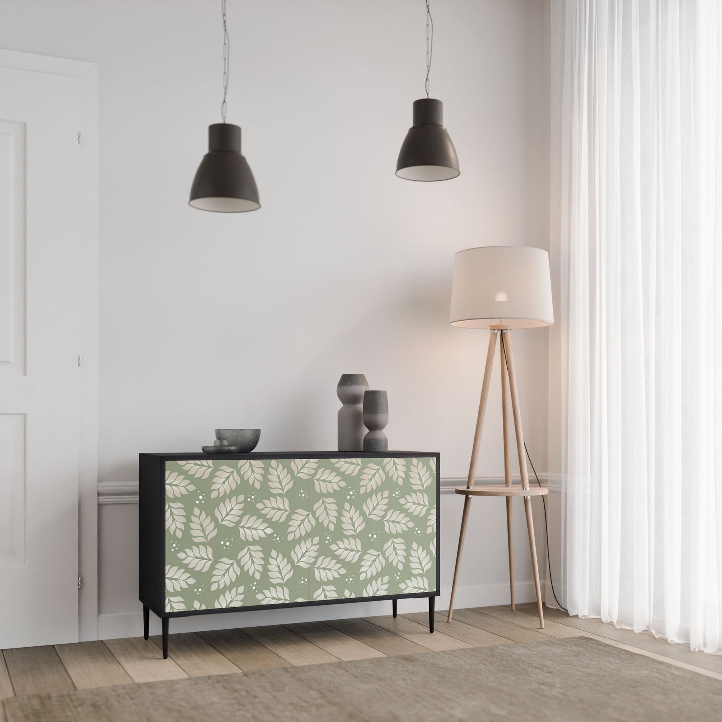 Credenza LEAVES ON GREEN a 2 ante in finitura nera