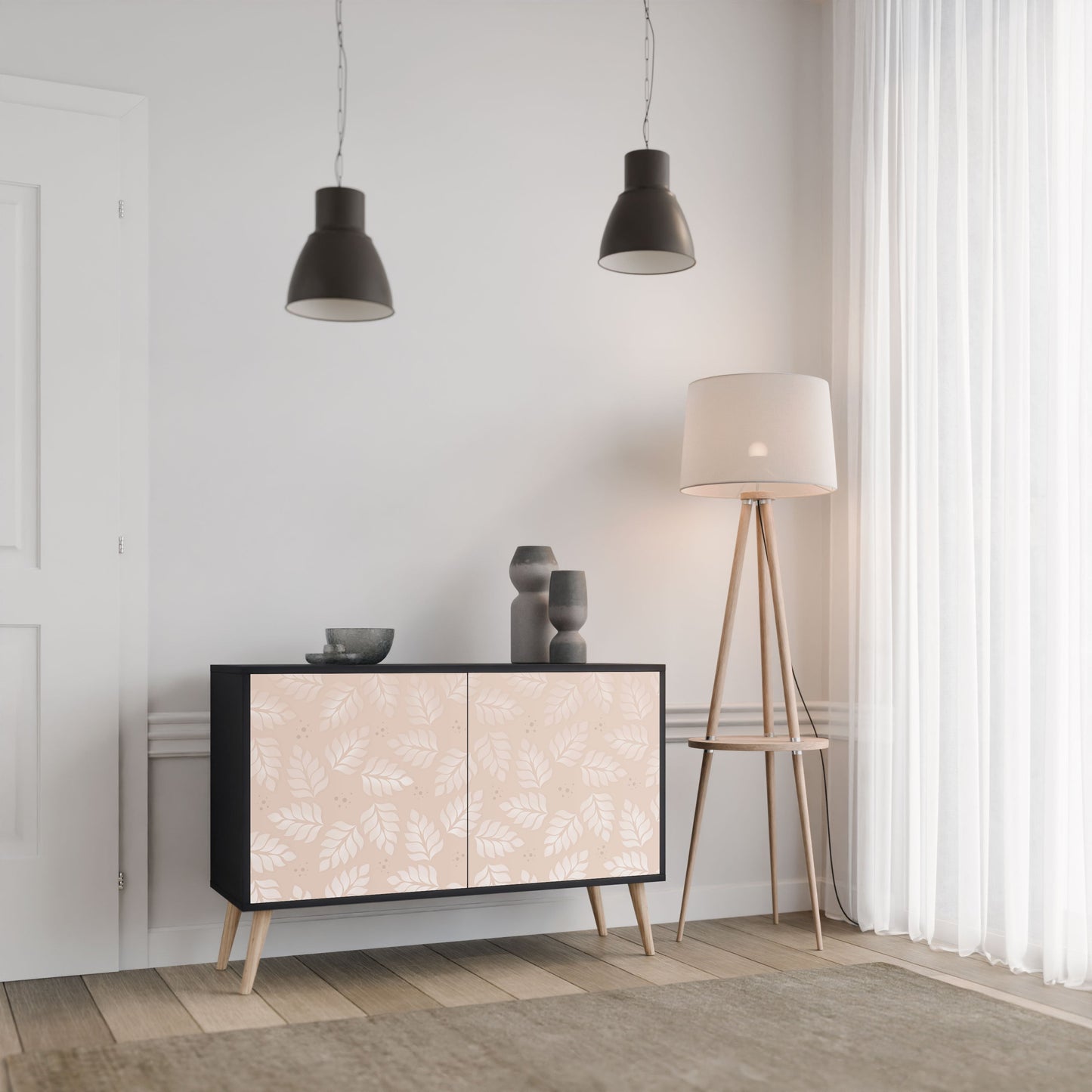 Credenza LEAVES ON BEIGE a 2 ante in finitura nera