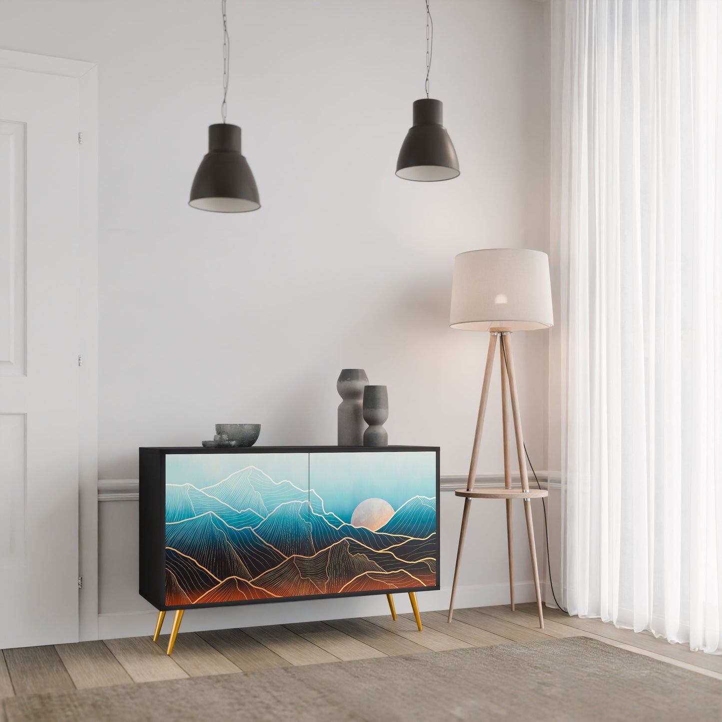 Credenza LUNAR SECRETS a 2 ante in finitura nera
