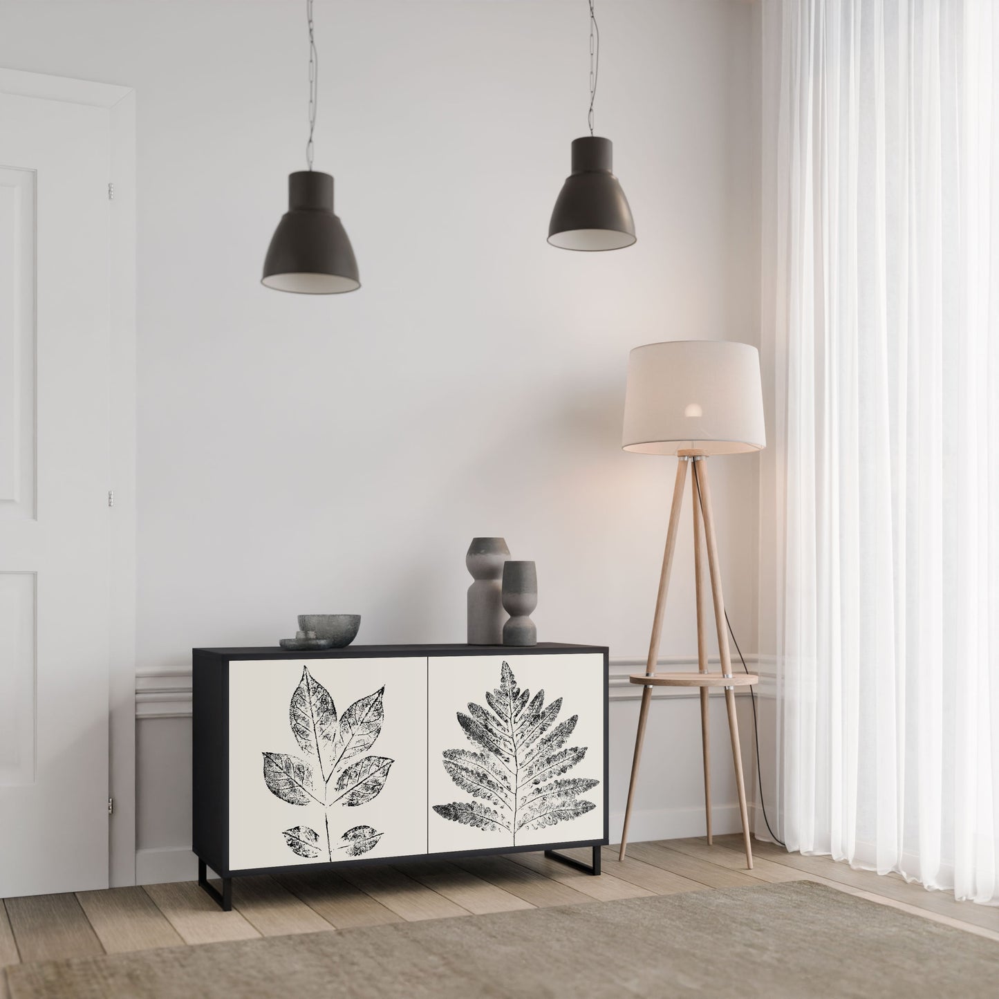 Credenza LEAFY STAMPS a 2 ante con finitura nera