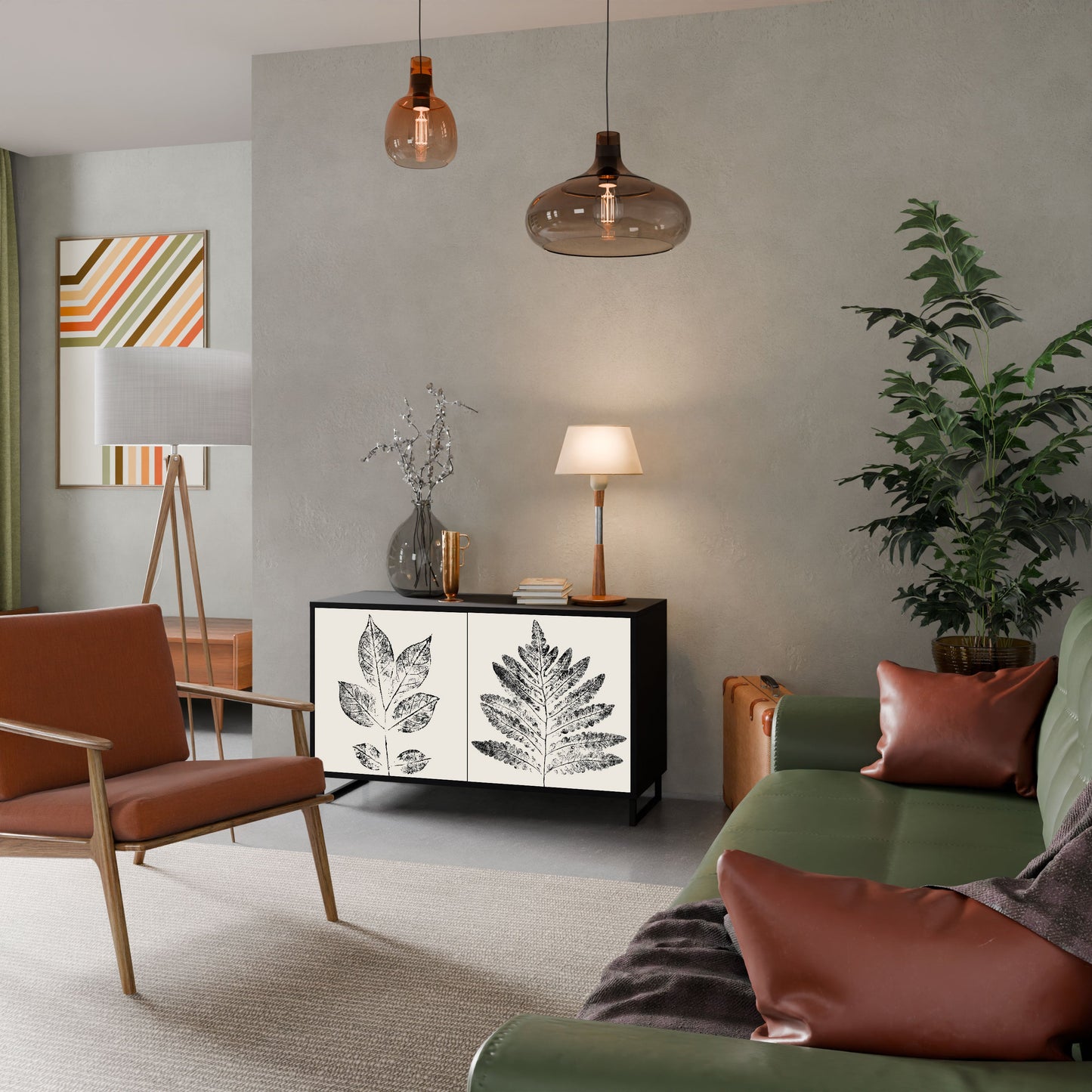 Credenza LEAFY STAMPS a 2 ante con finitura nera