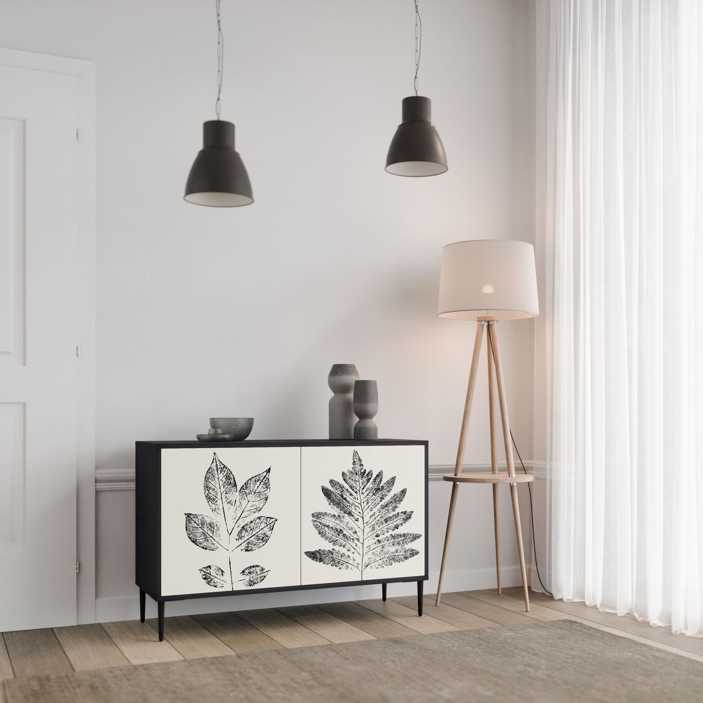 Credenza LEAFY STAMPS a 2 ante con finitura nera