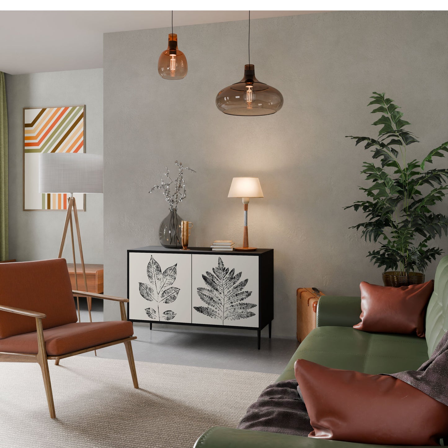 Credenza LEAFY STAMPS a 2 ante con finitura nera