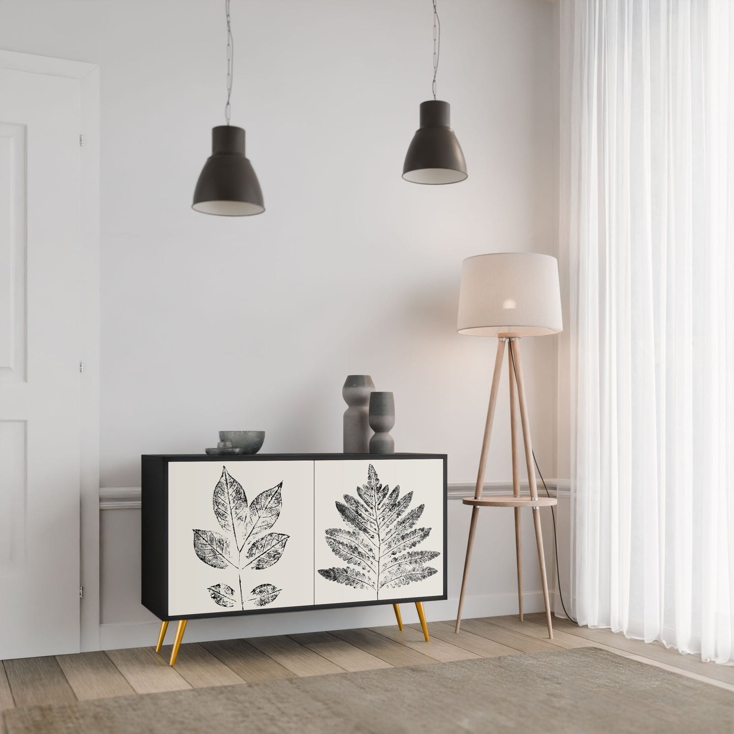 Credenza LEAFY STAMPS a 2 ante con finitura nera