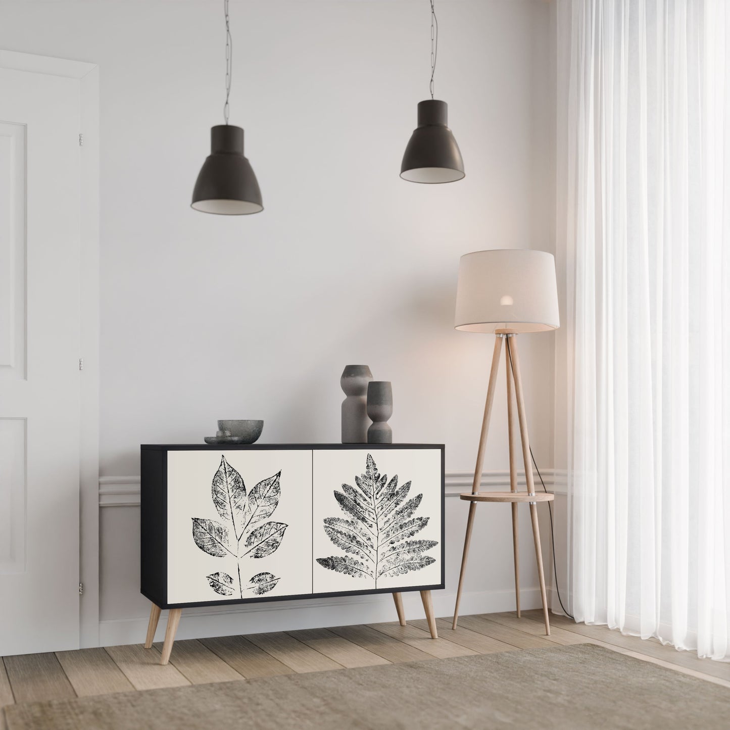 Credenza LEAFY STAMPS a 2 ante con finitura nera