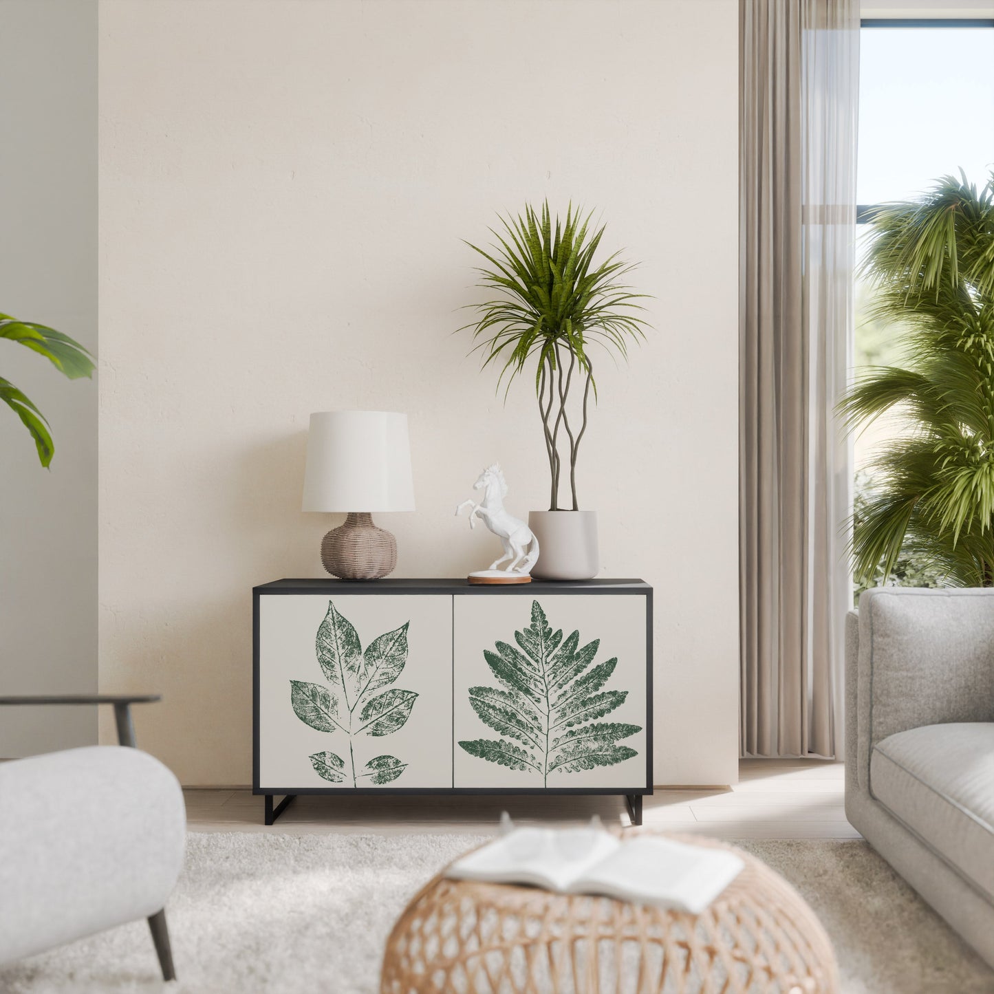 Credenza a 2 ante GREEN LEAFY STAMPS con finitura nera