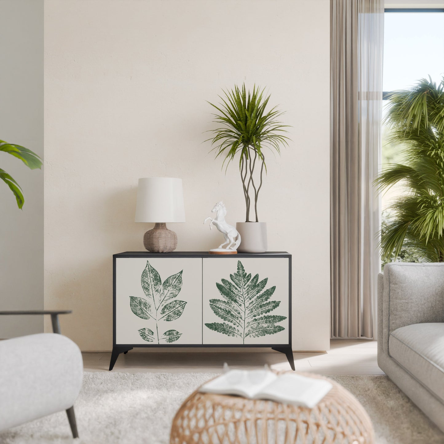Credenza a 2 ante GREEN LEAFY STAMPS con finitura nera