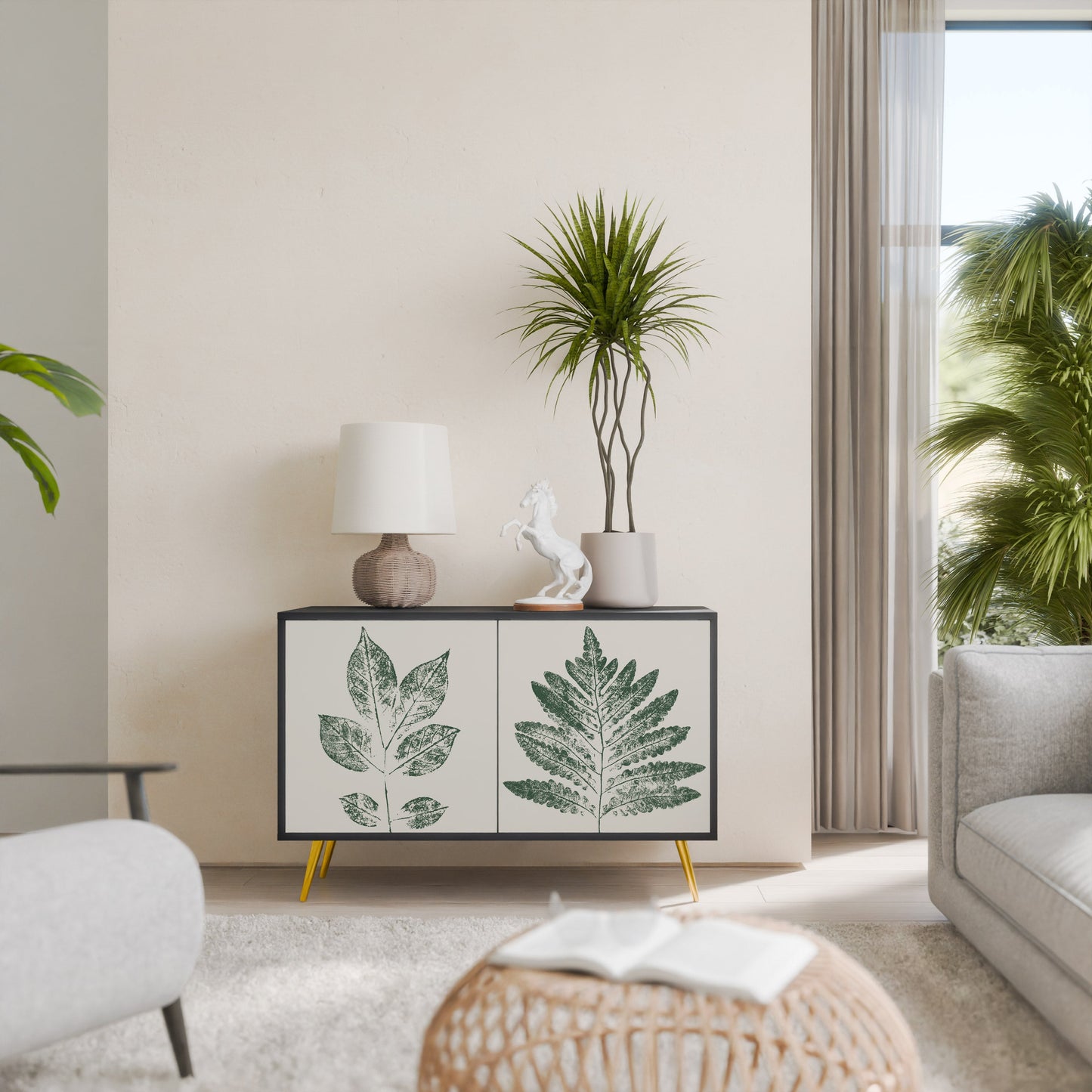 Credenza a 2 ante GREEN LEAFY STAMPS con finitura nera