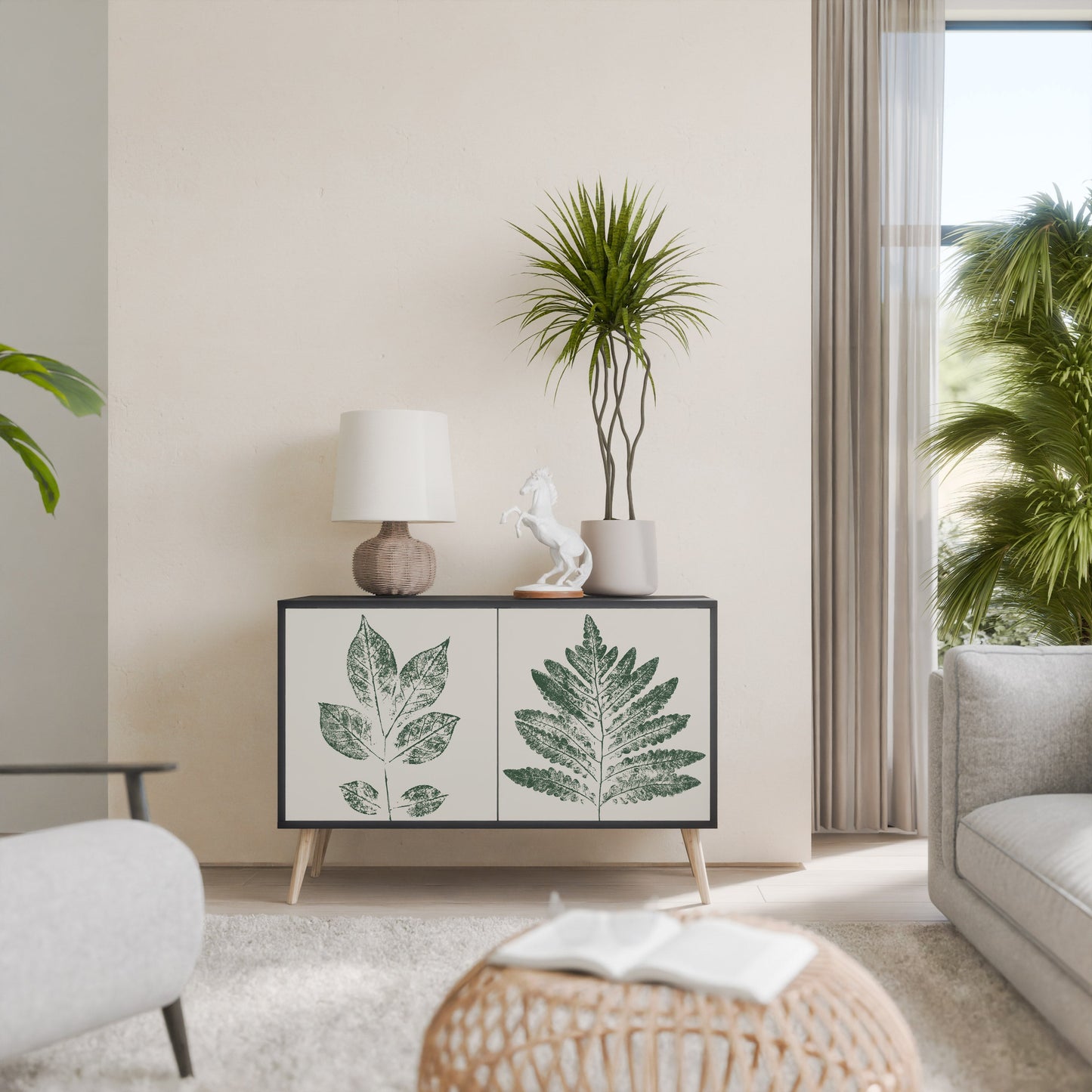 Credenza a 2 ante GREEN LEAFY STAMPS con finitura nera