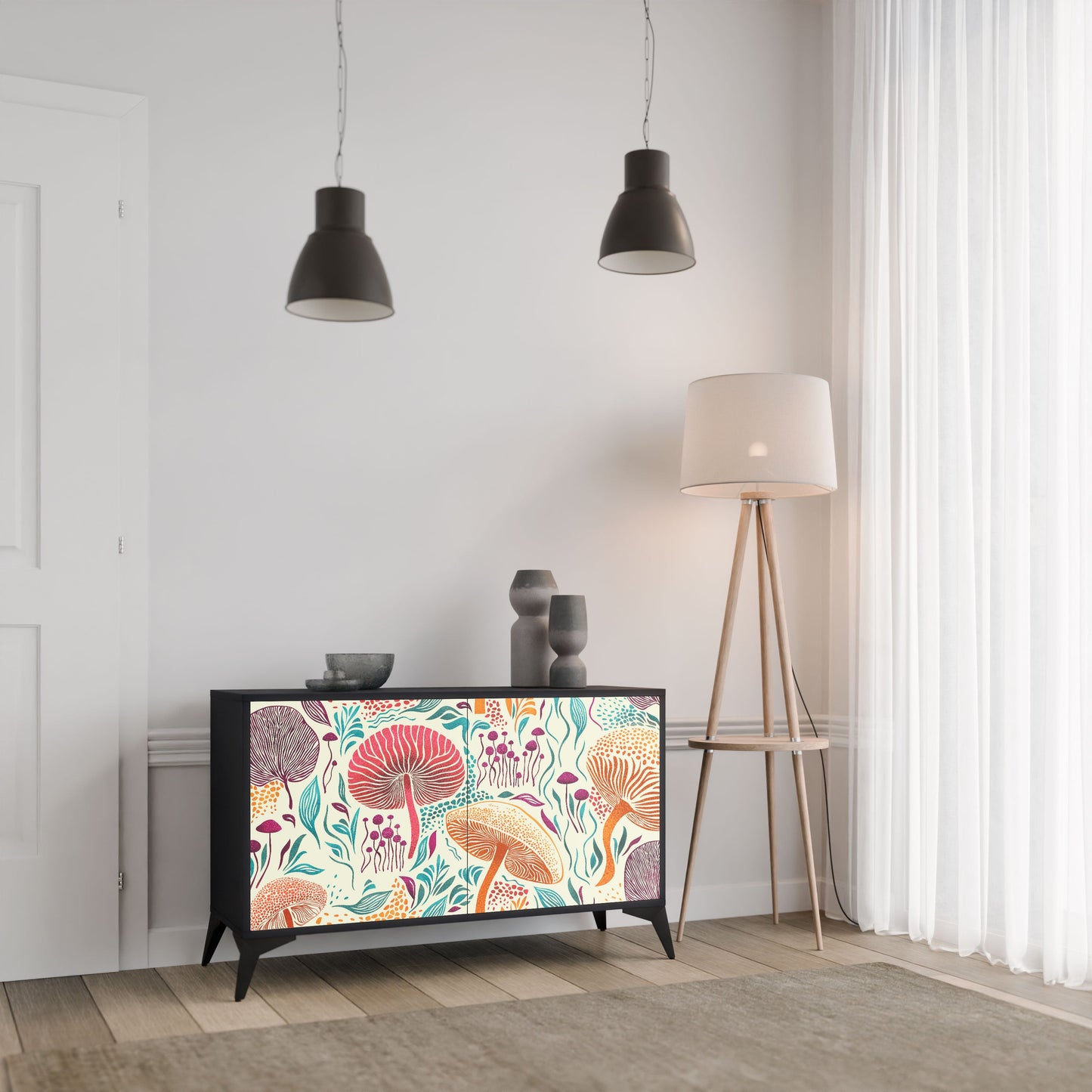 Credenza FUNGUS FANTASY a 2 ante in finitura nera