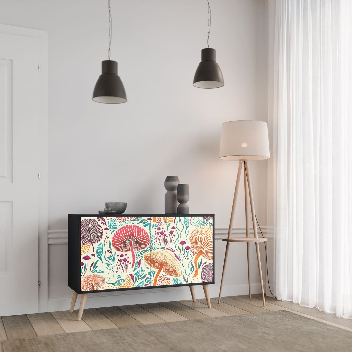 Credenza FUNGUS FANTASY a 2 ante in finitura nera