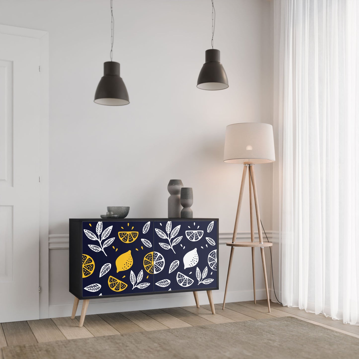 Credenza a 2 ante CITRUS BLACK AND WHITE in finitura nera