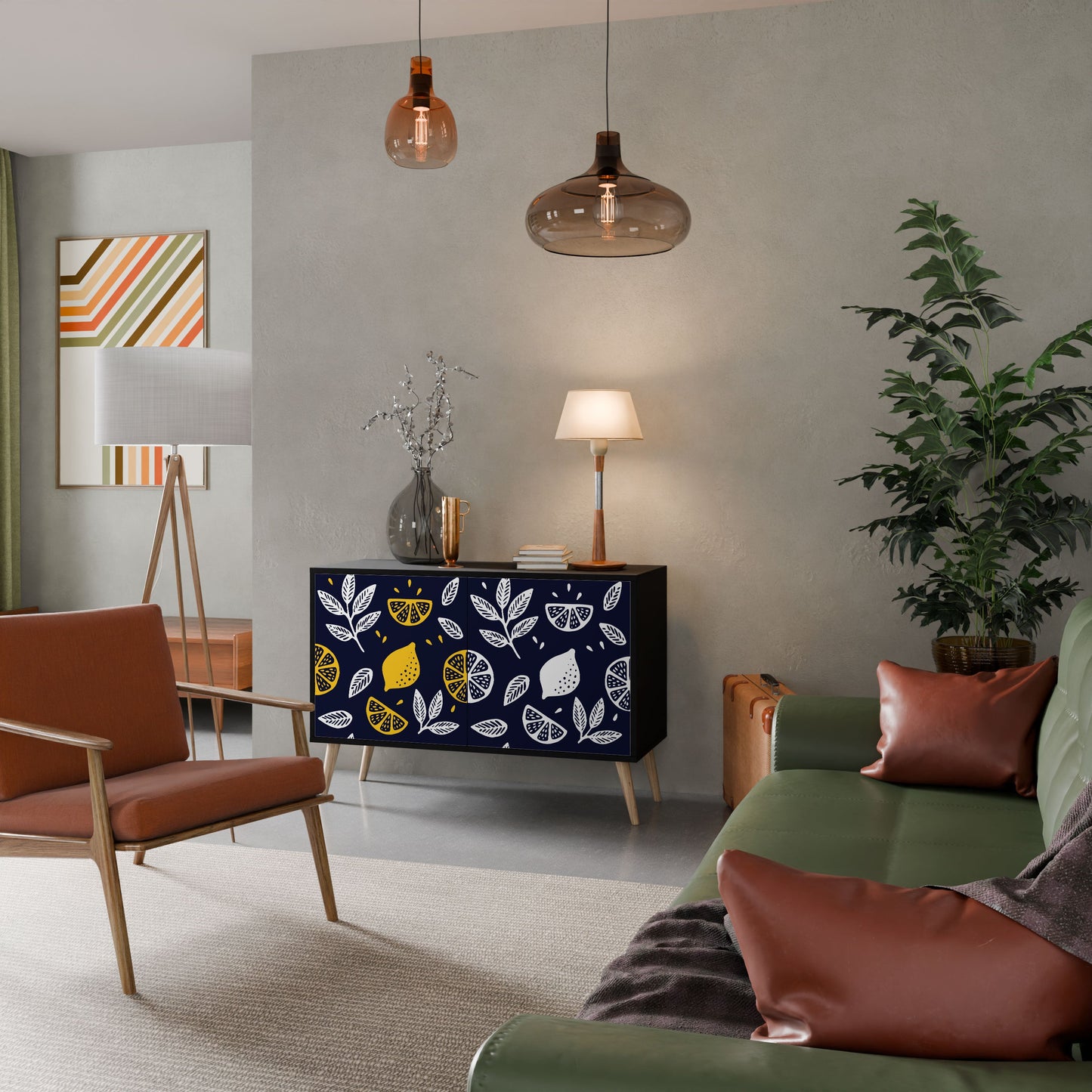Credenza a 2 ante CITRUS BLACK AND WHITE in finitura nera