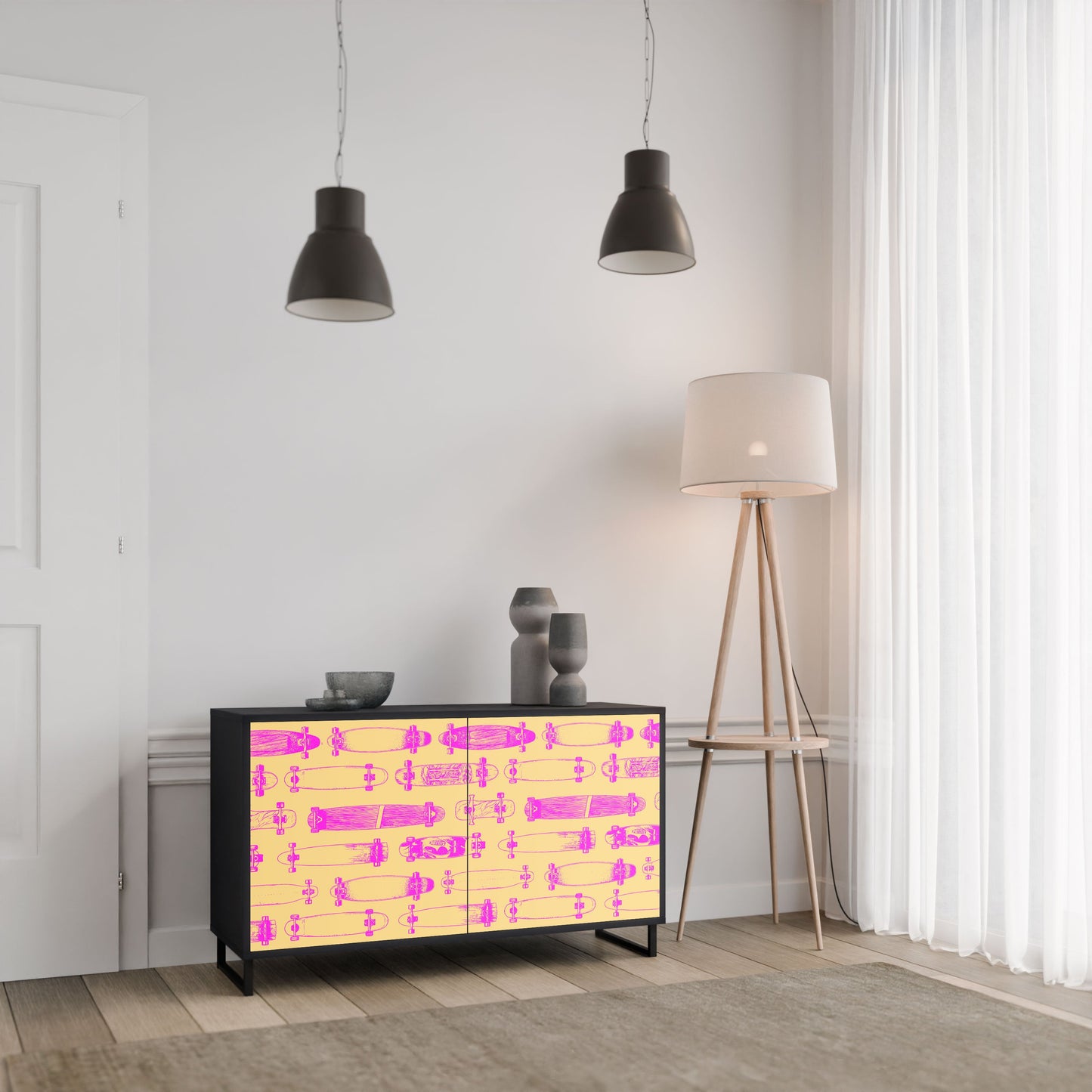 Credenza SKATEBOARD ARTISTRY a 2 ante con finitura nera