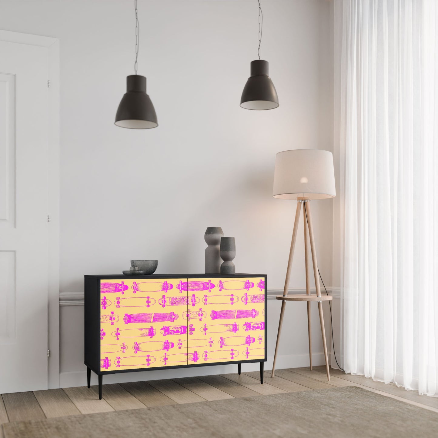 Credenza SKATEBOARD ARTISTRY a 2 ante con finitura nera