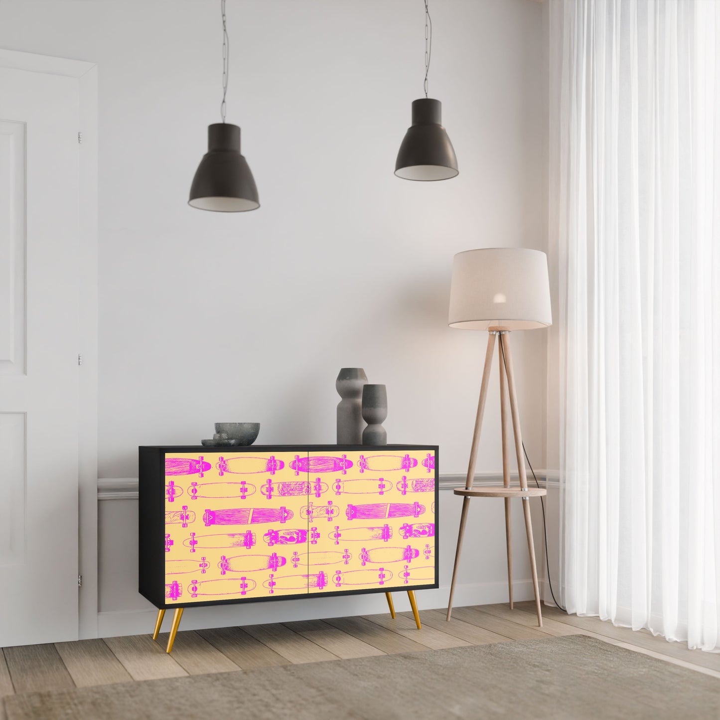 Credenza SKATEBOARD ARTISTRY a 2 ante con finitura nera