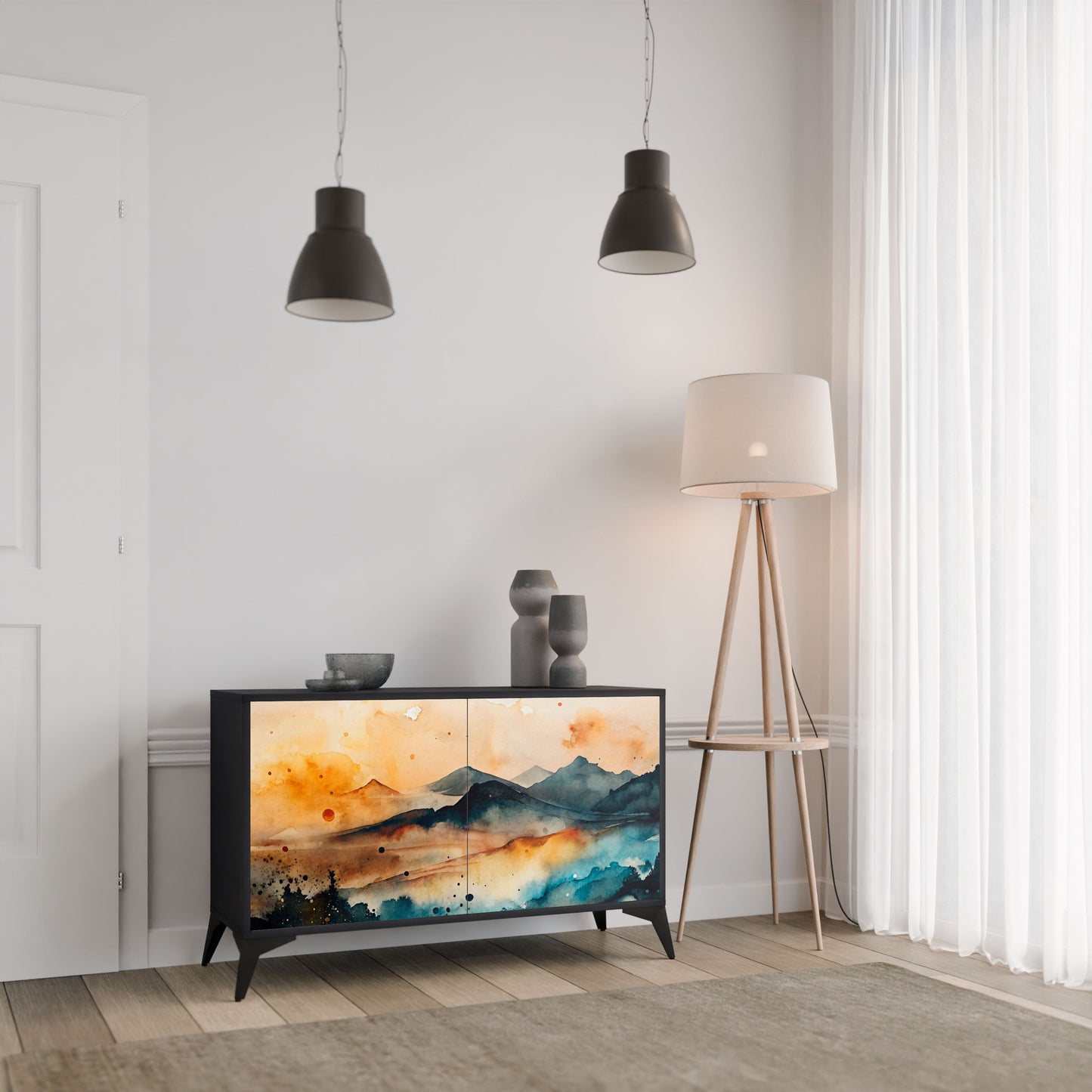 Credenza a 2 ante OMINOUS MOUNTAINS in finitura nera