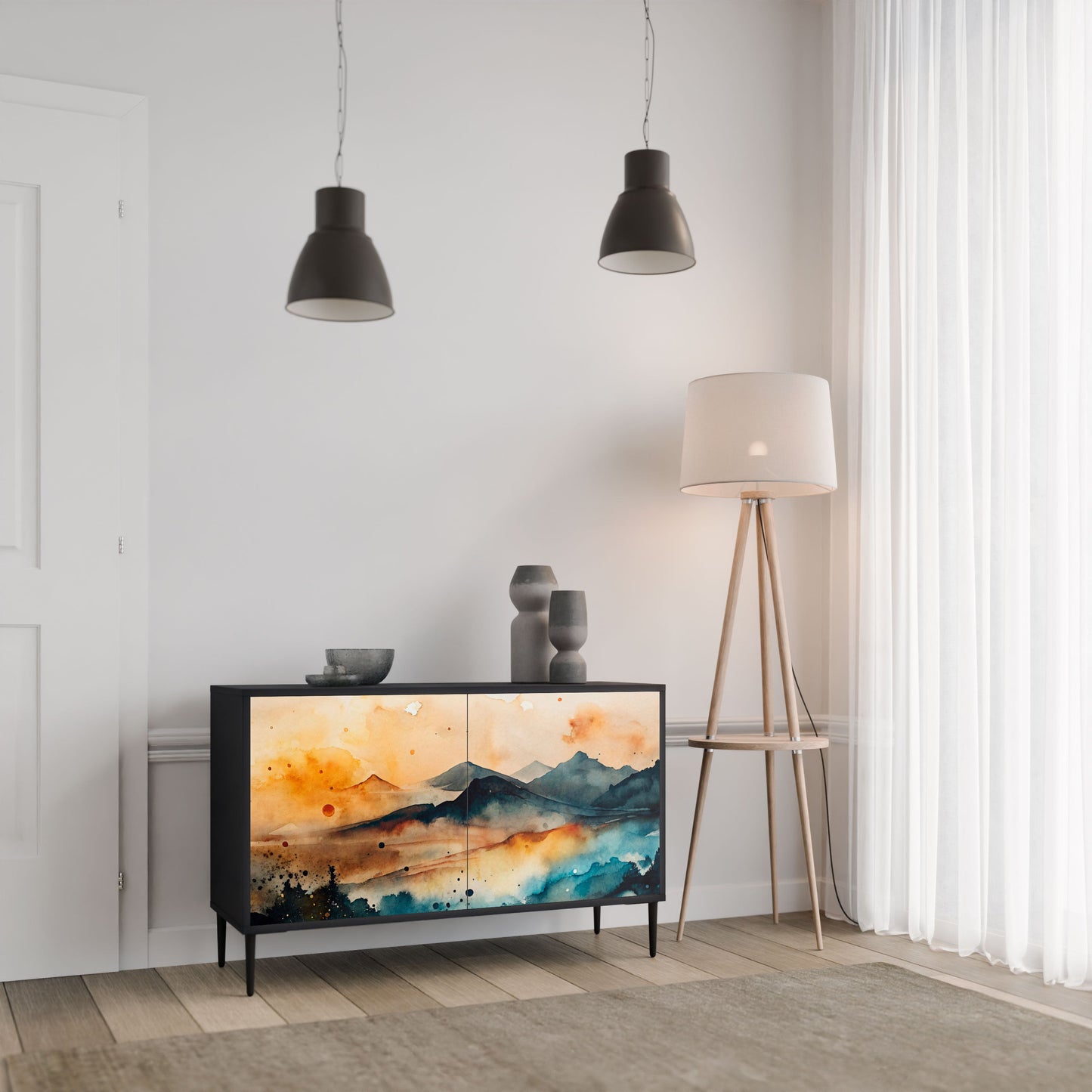 Credenza a 2 ante OMINOUS MOUNTAINS in finitura nera