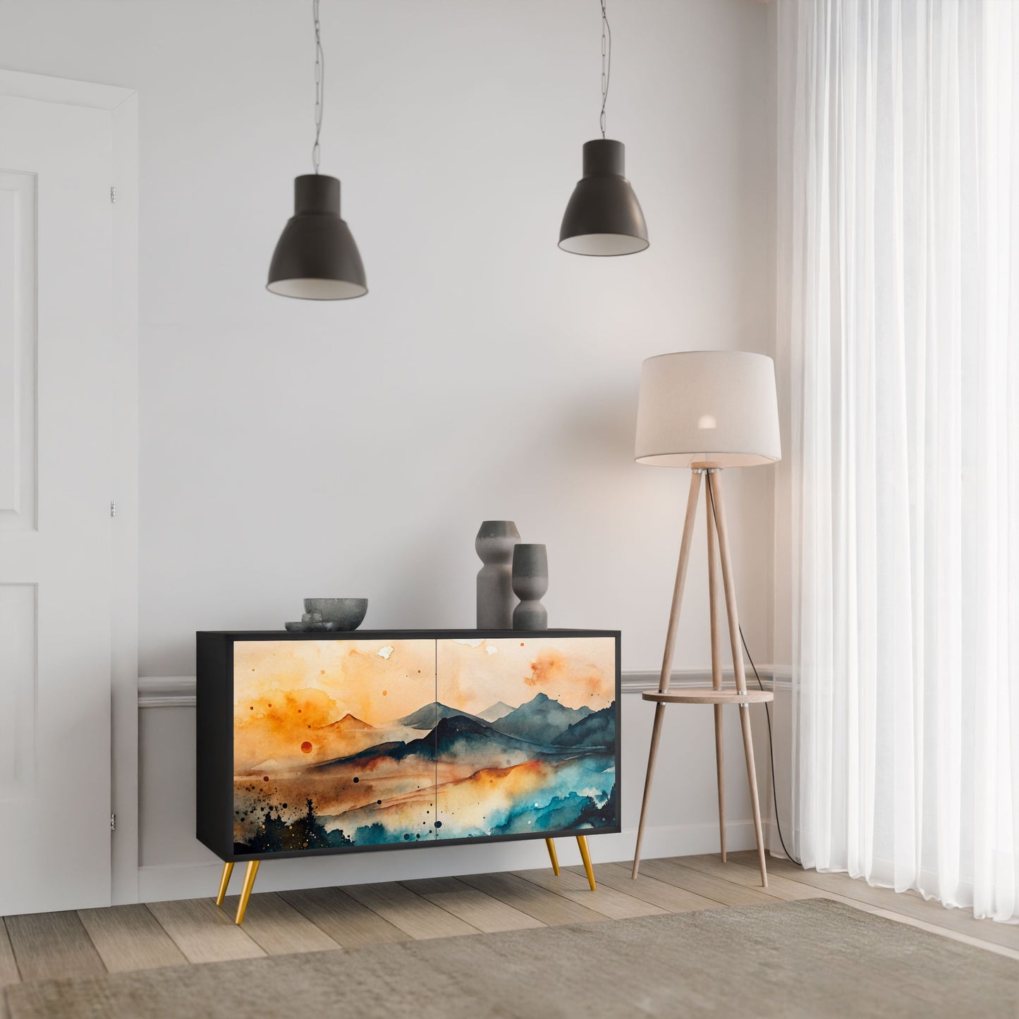 Credenza a 2 ante OMINOUS MOUNTAINS in finitura nera