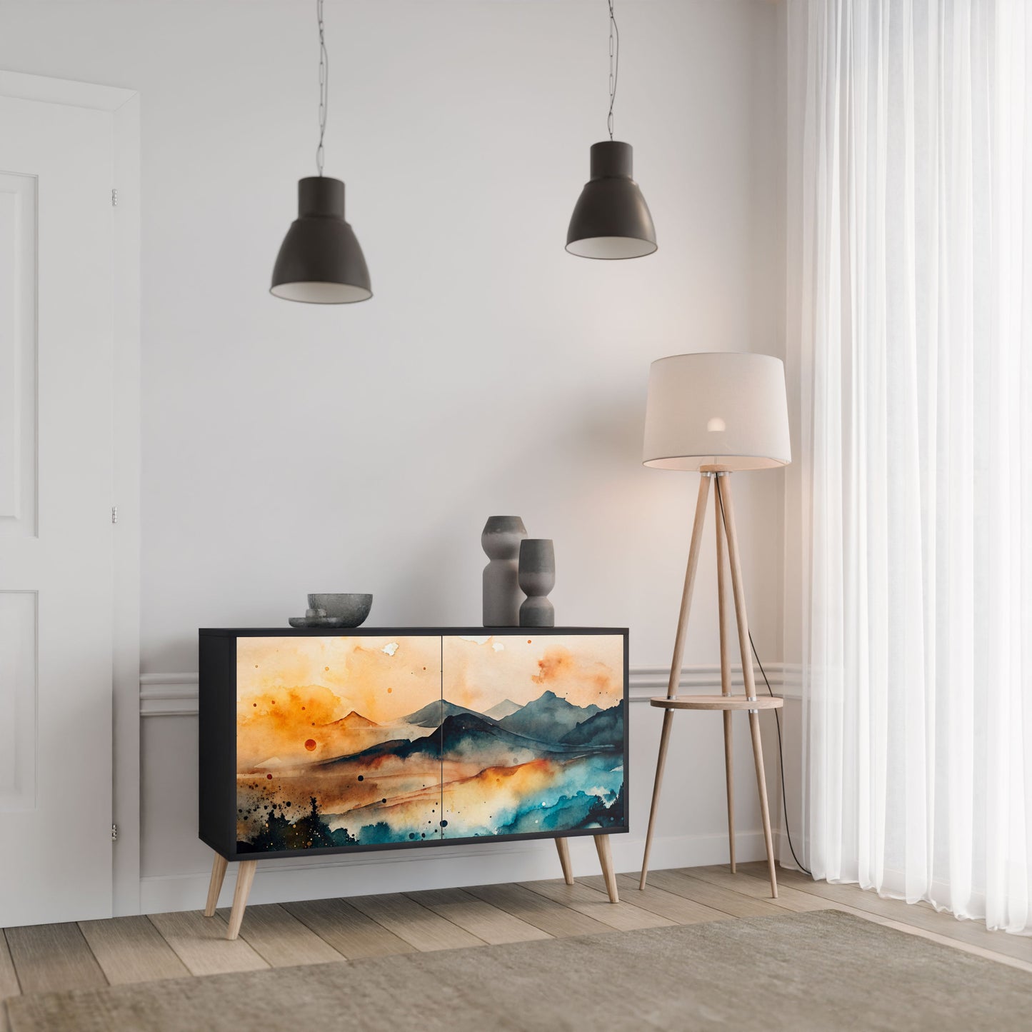 Credenza a 2 ante OMINOUS MOUNTAINS in finitura nera
