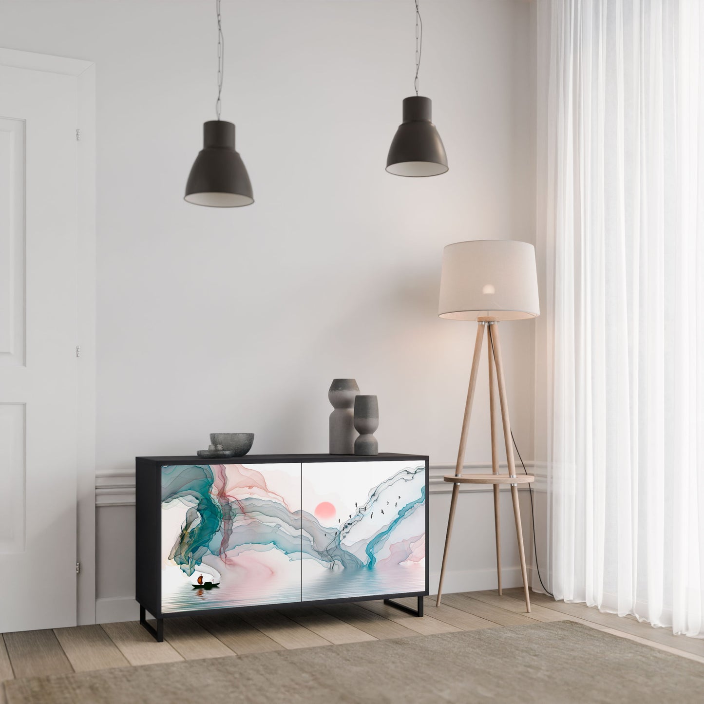 Credenza VELVET CROSSING a 2 ante in finitura nera