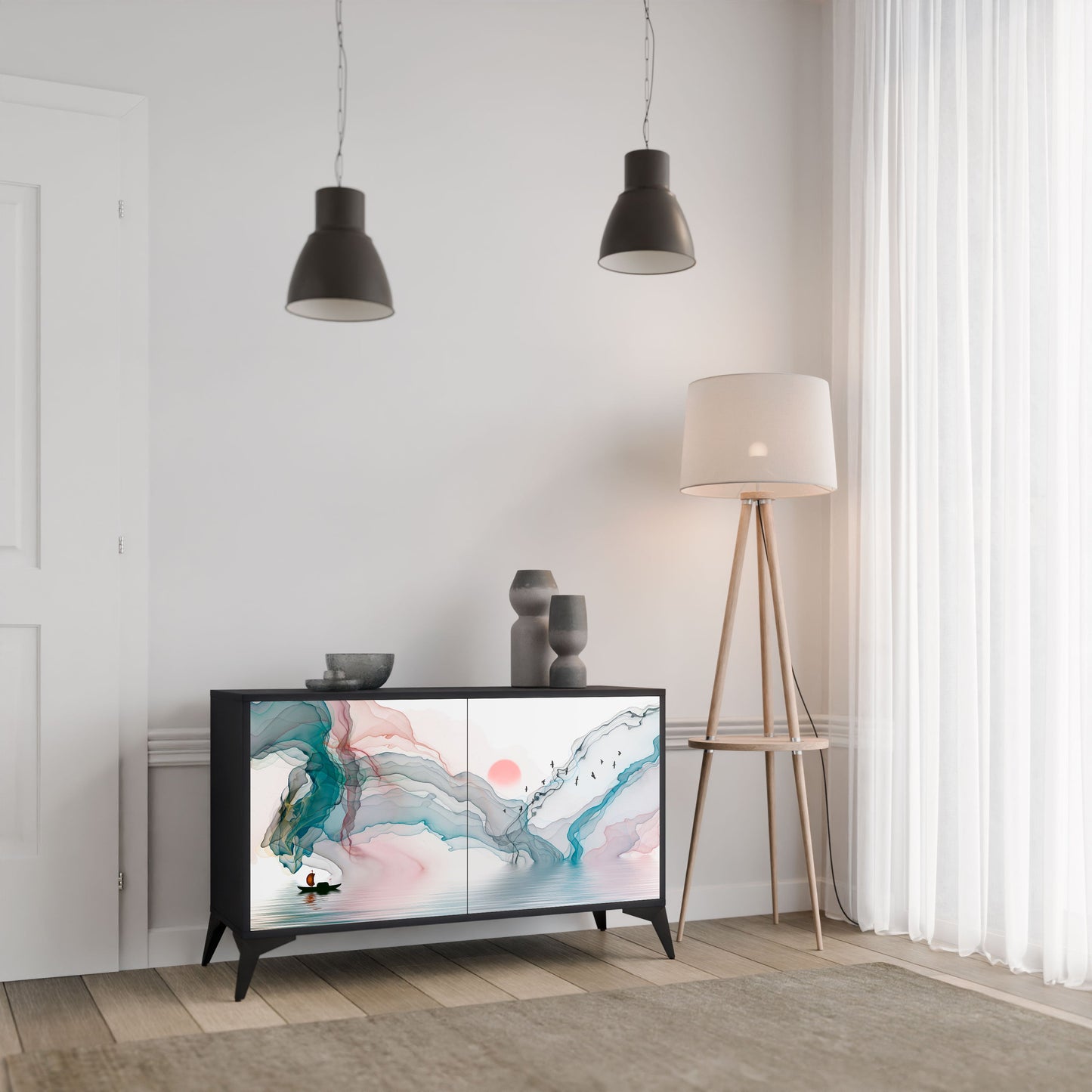 Credenza VELVET CROSSING a 2 ante in finitura nera
