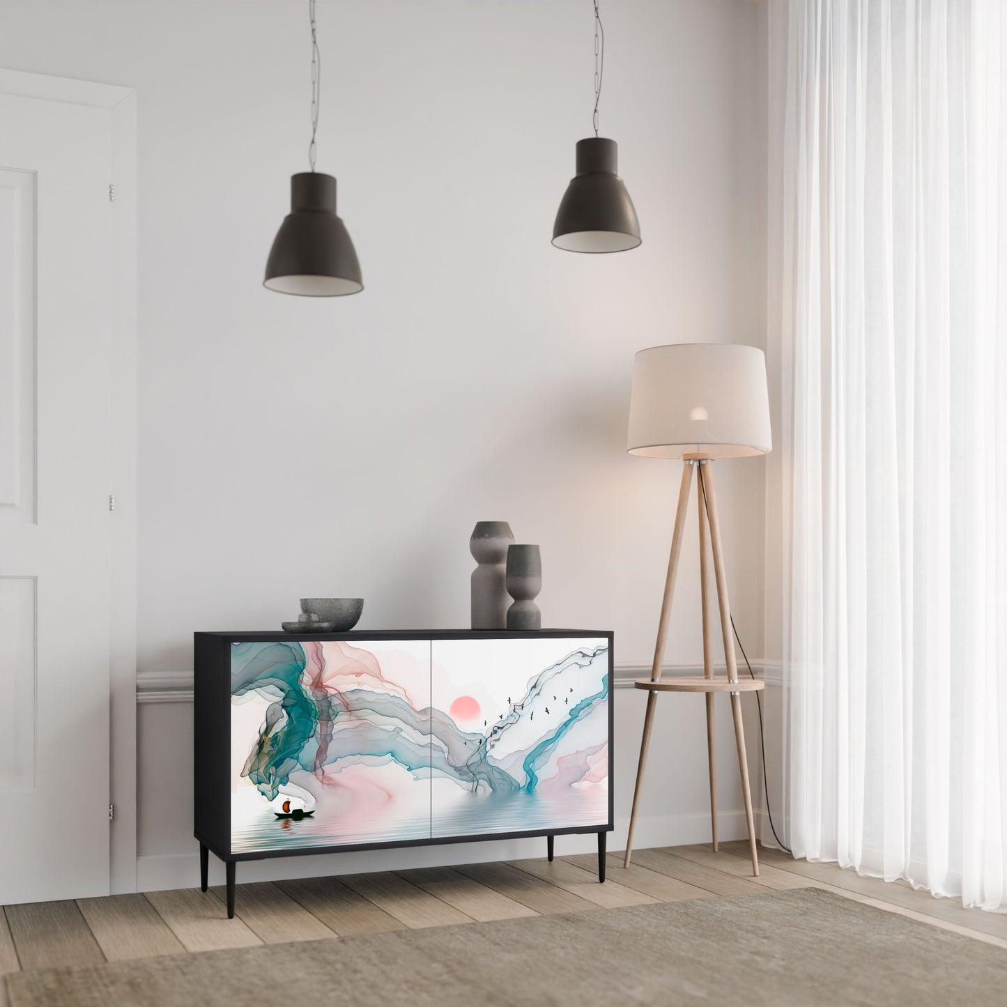 Credenza VELVET CROSSING a 2 ante in finitura nera