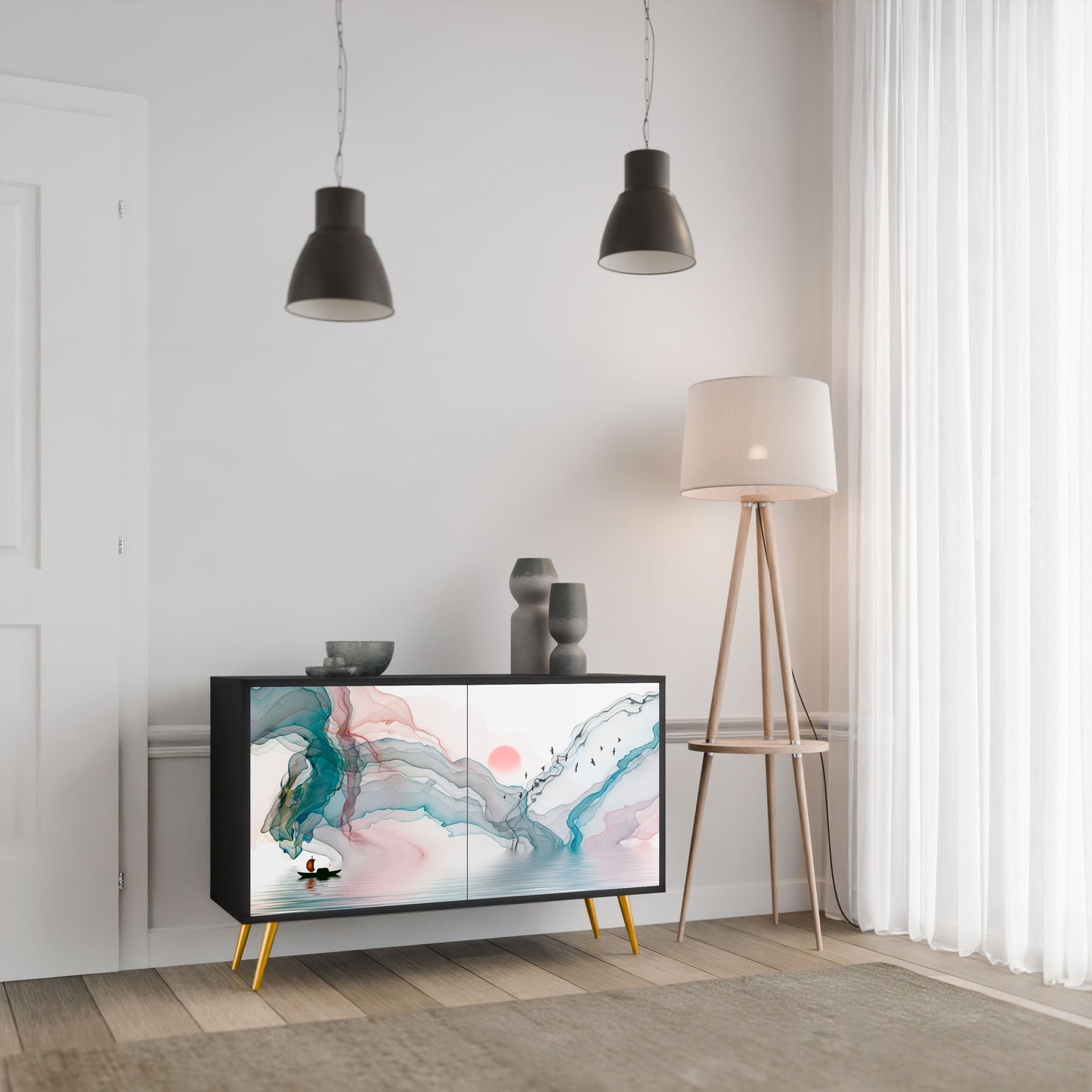 Credenza VELVET CROSSING a 2 ante in finitura nera