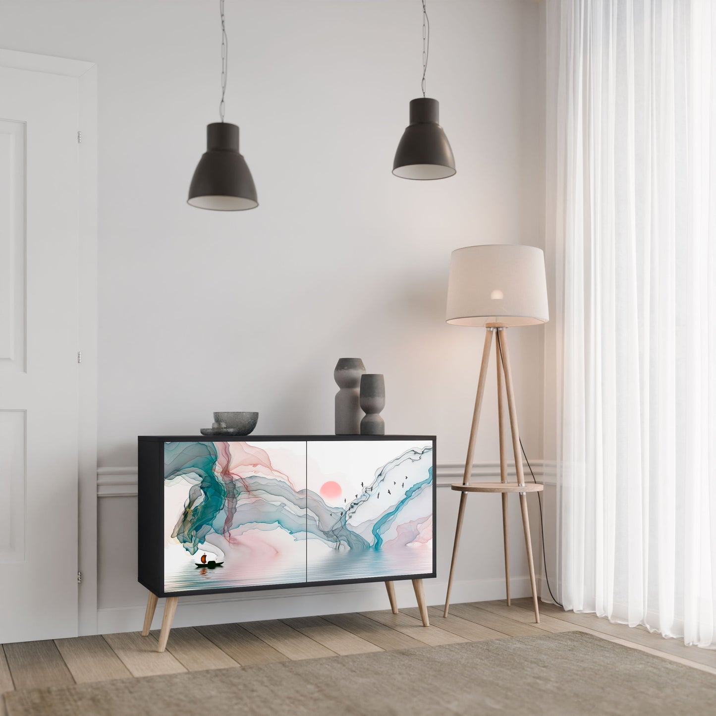 Credenza VELVET CROSSING a 2 ante in finitura nera