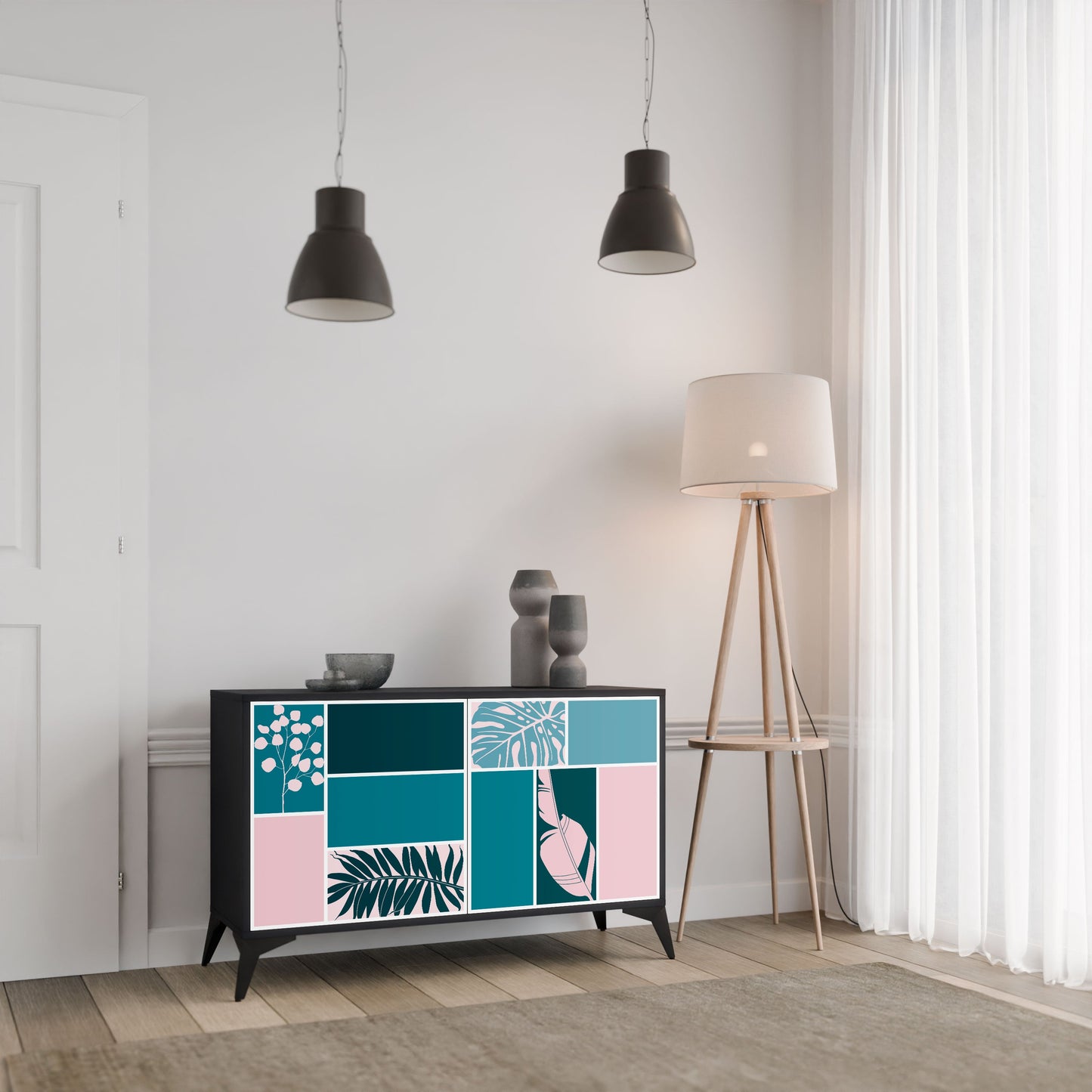 COMBINAZIONE DI FORME Credenza a 2 ante in finitura nera