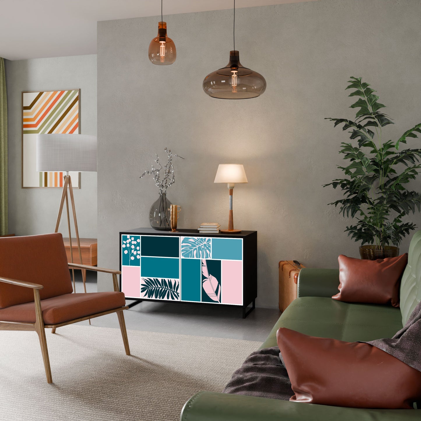 COMBINAZIONE DI FORME Credenza a 2 ante in finitura nera
