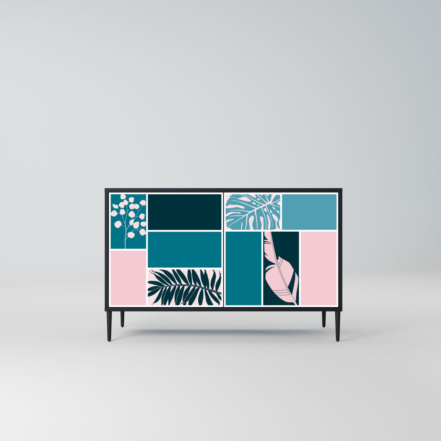 COMBINAZIONE DI FORME Credenza a 2 ante in finitura nera