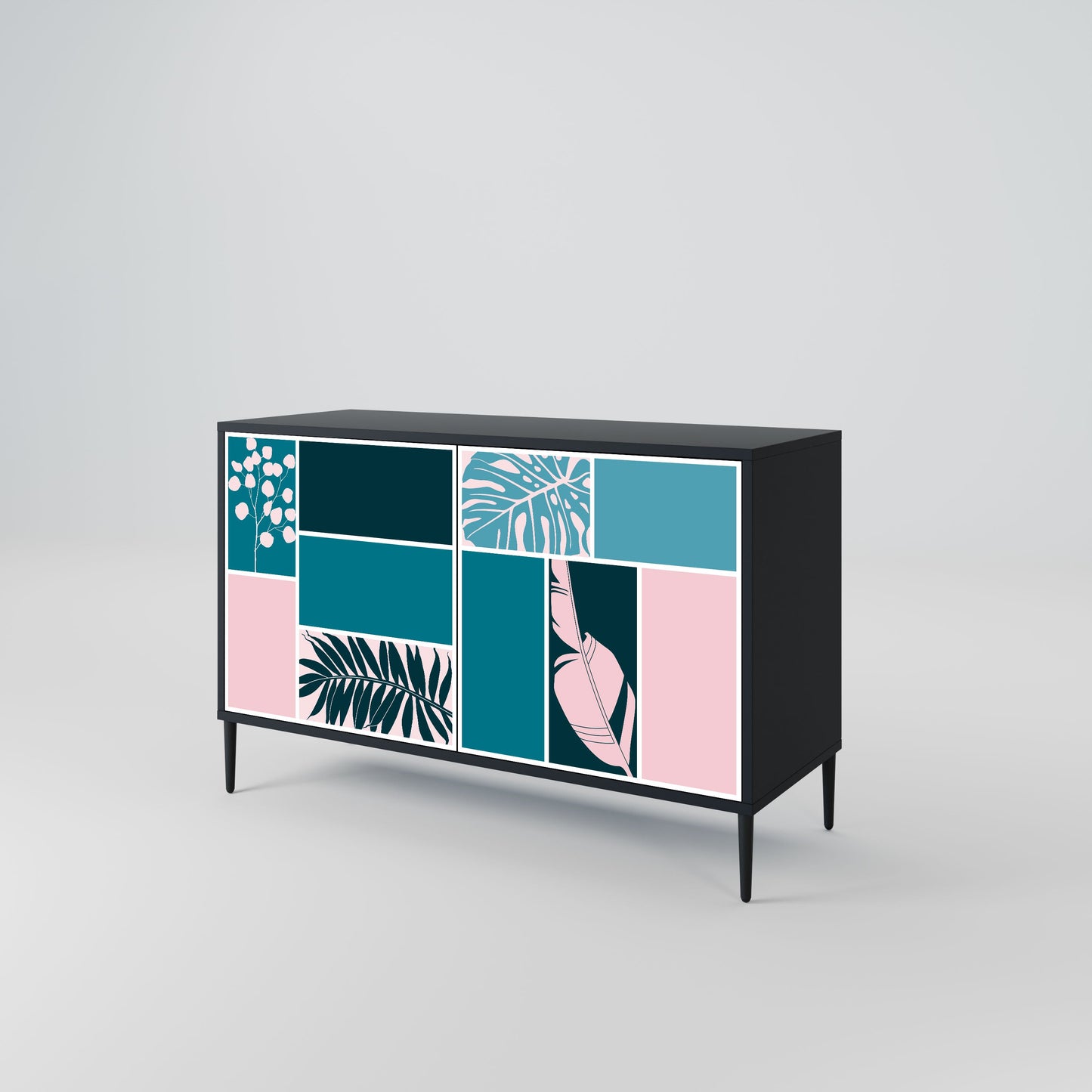 COMBINAZIONE DI FORME Credenza a 2 ante in finitura nera