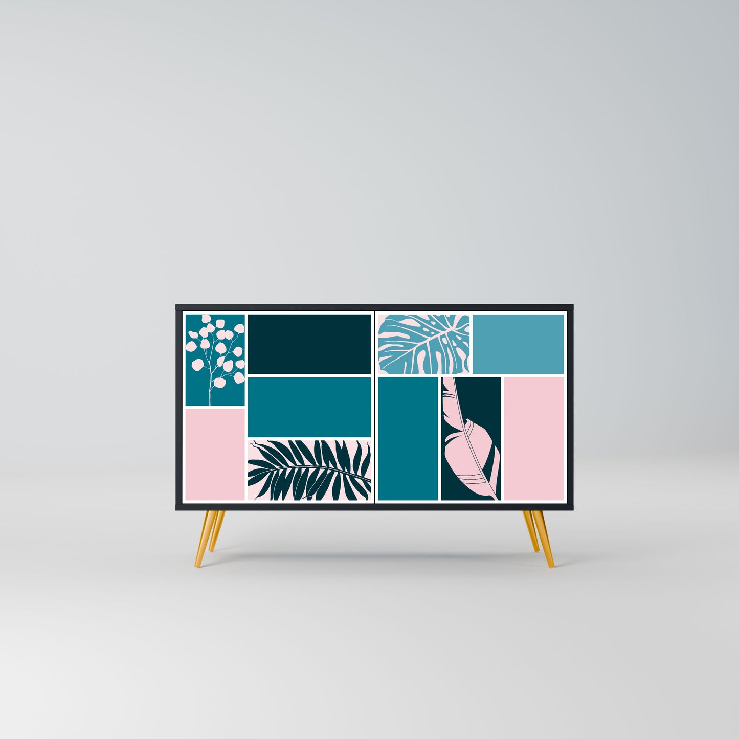 COMBINAZIONE DI FORME Credenza a 2 ante in finitura nera