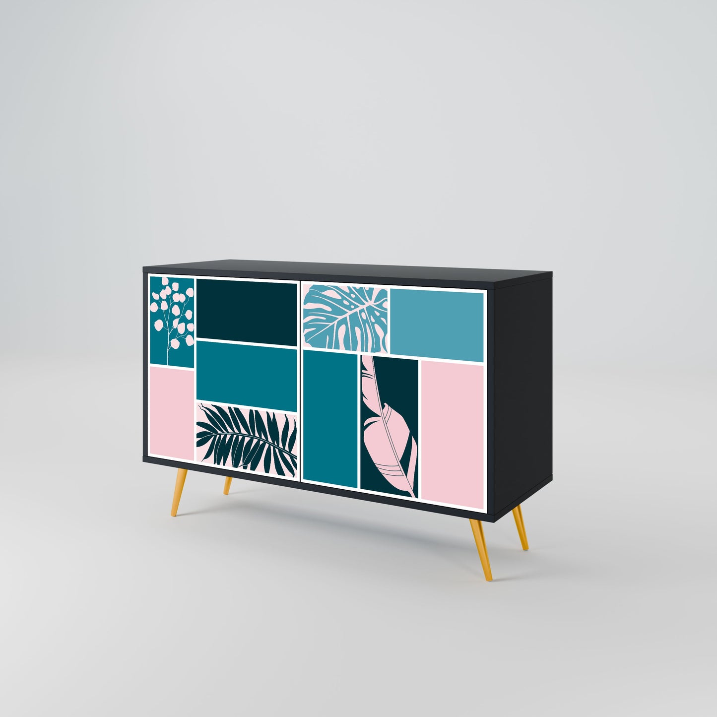COMBINAZIONE DI FORME Credenza a 2 ante in finitura nera