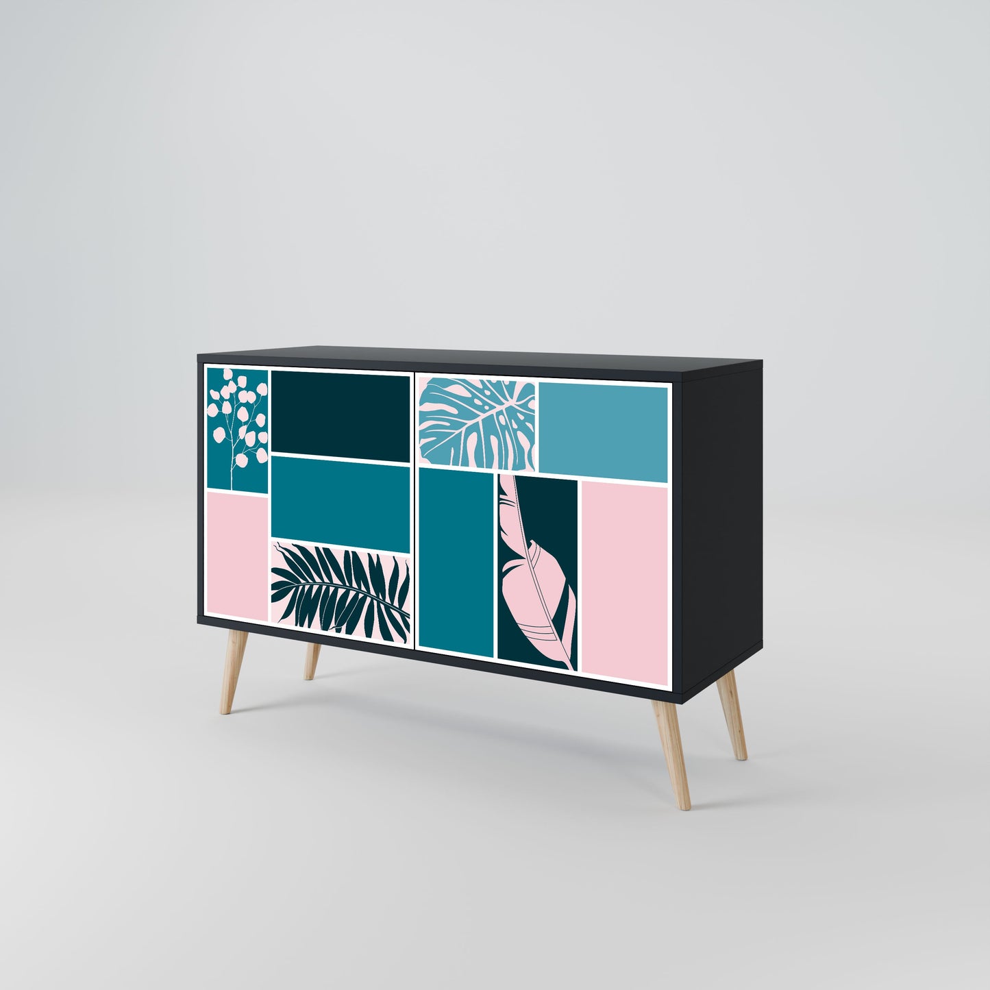 COMBINAZIONE DI FORME Credenza a 2 ante in finitura nera