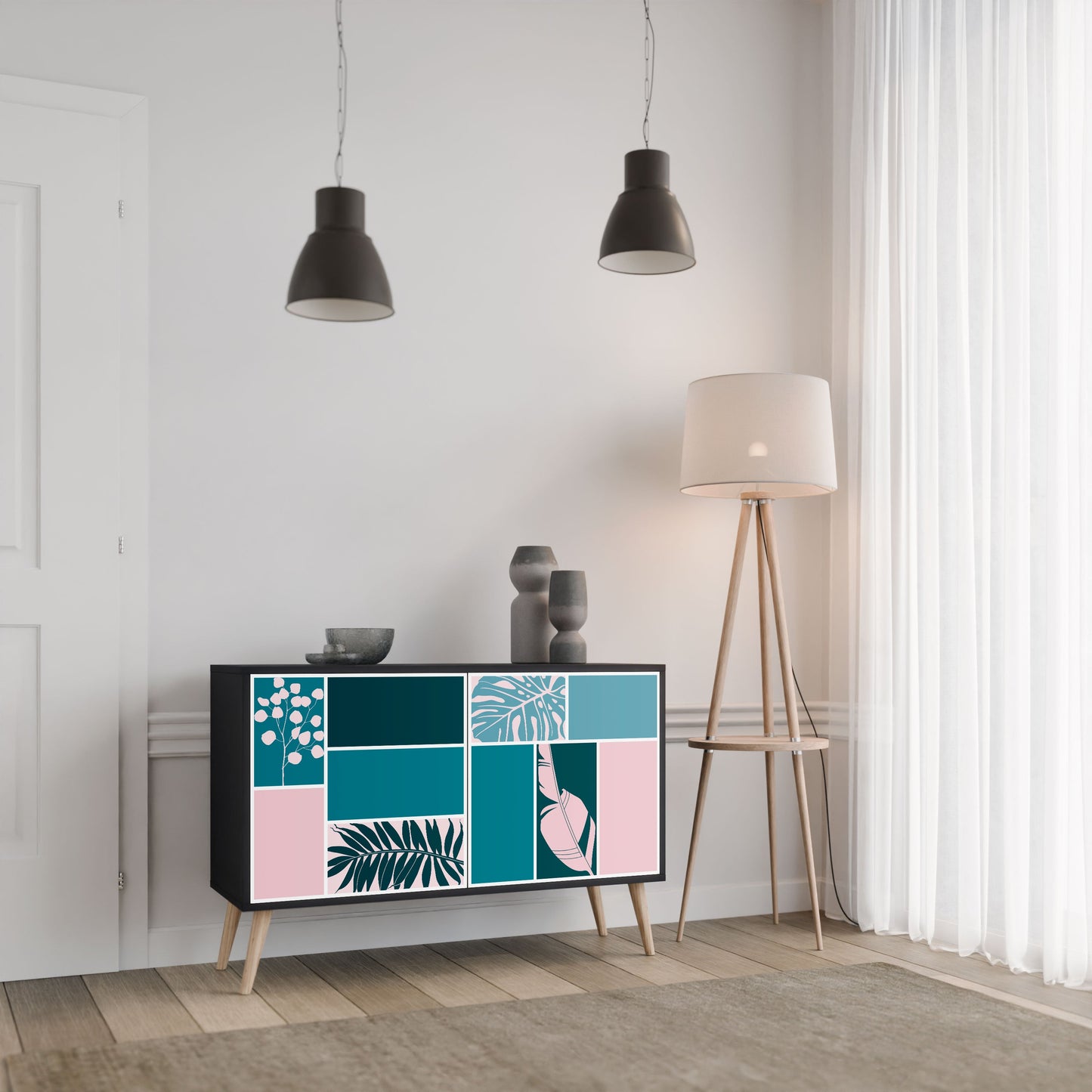 COMBINAZIONE DI FORME Credenza a 2 ante in finitura nera