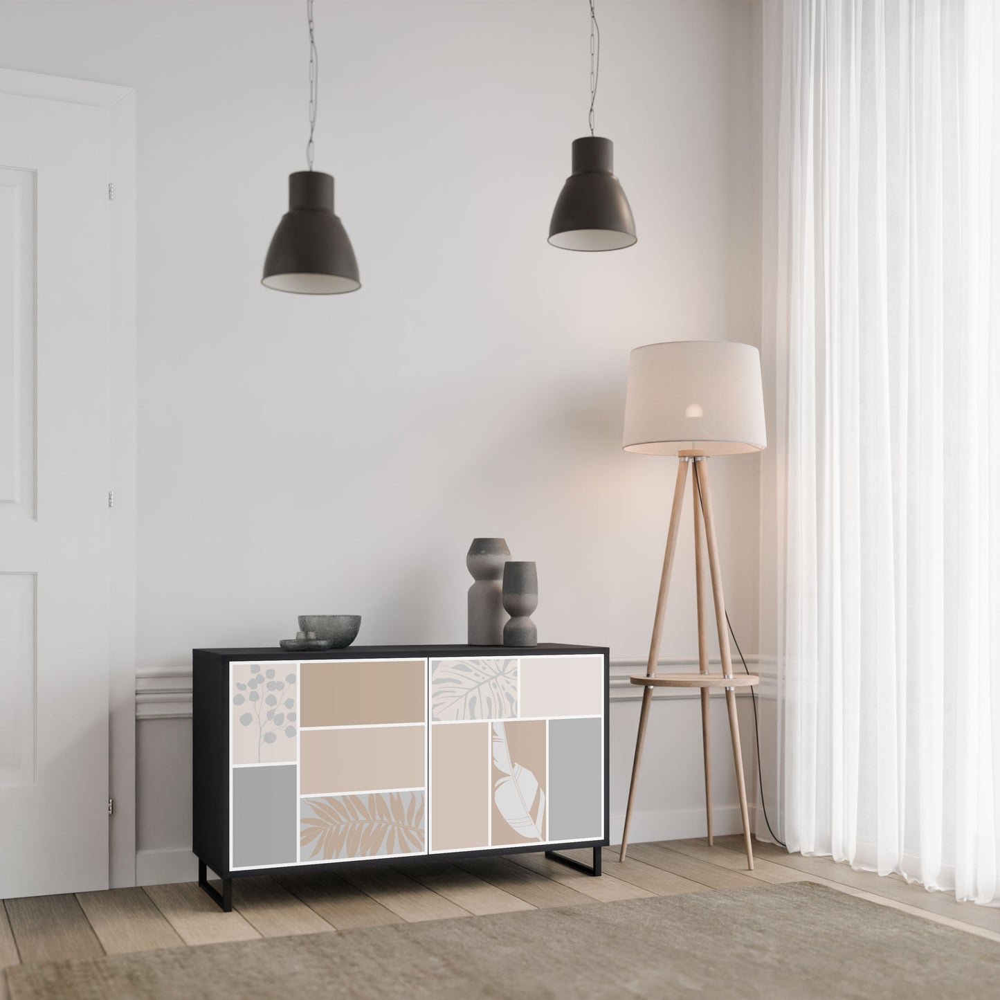 Credenza TROPICAL SHAPES a 2 ante in finitura nera