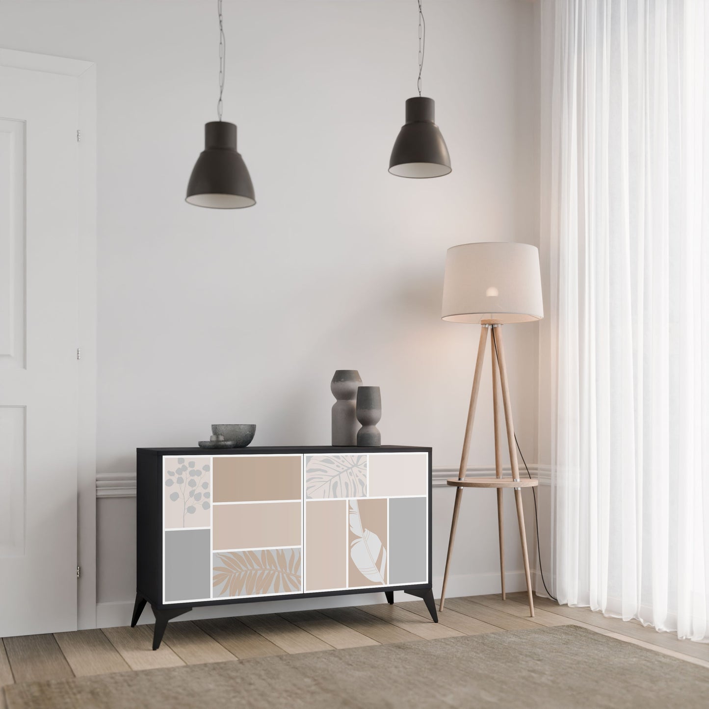 Credenza TROPICAL SHAPES a 2 ante in finitura nera