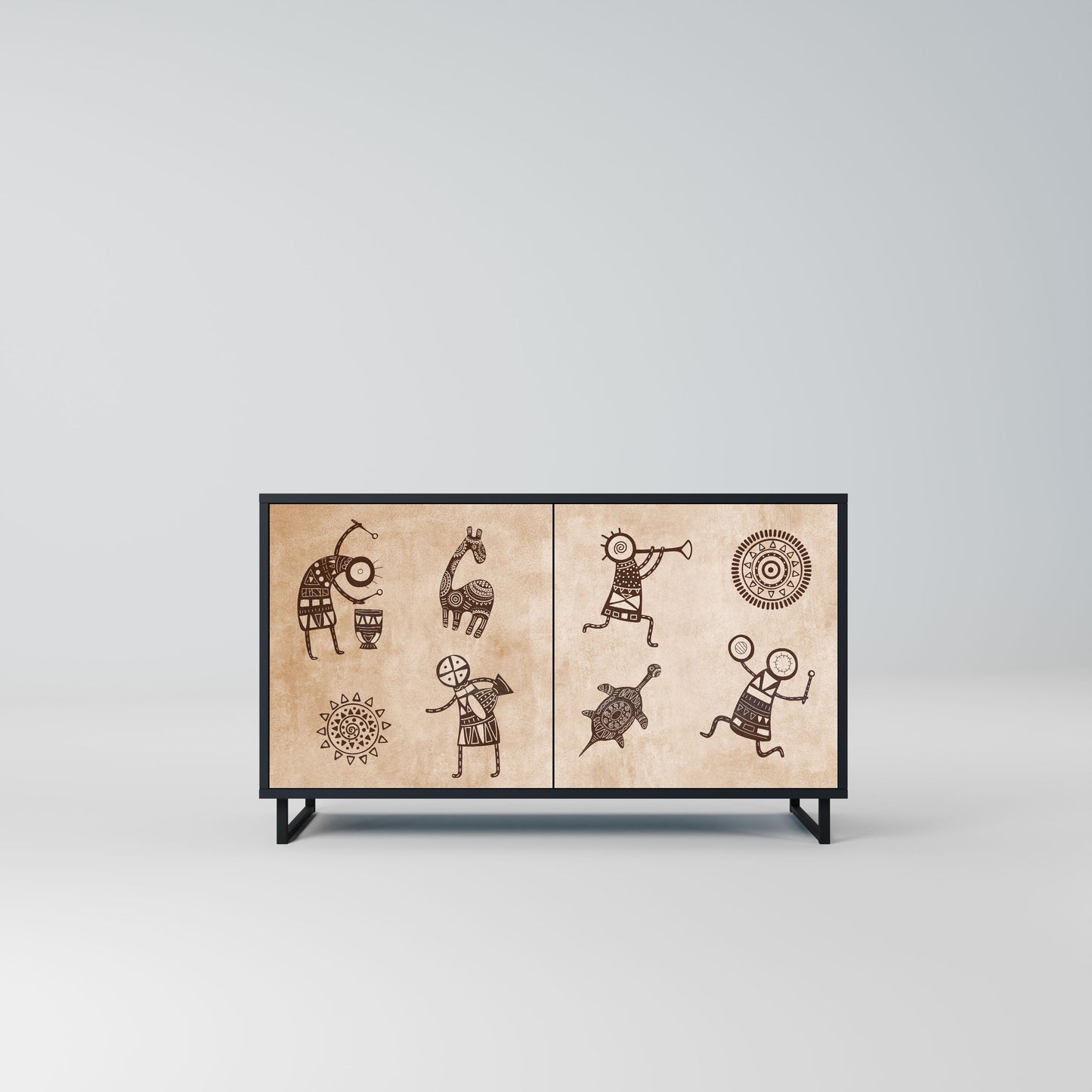 Credenza a 2 ante in stile africano con finitura nera