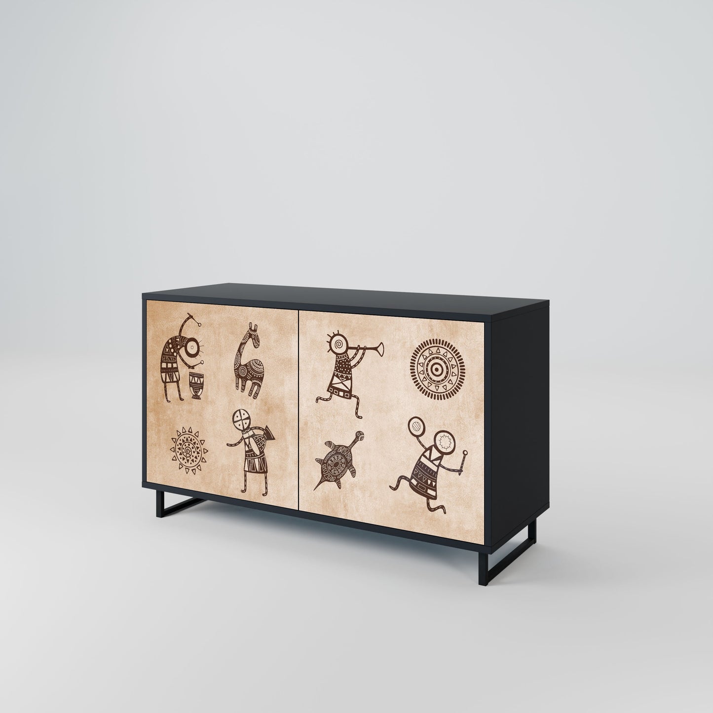 Credenza a 2 ante in stile africano con finitura nera