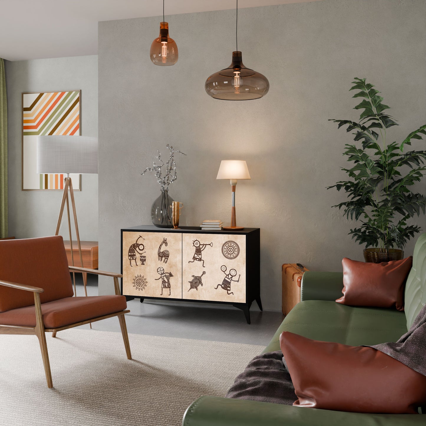 Credenza a 2 ante in stile africano con finitura nera