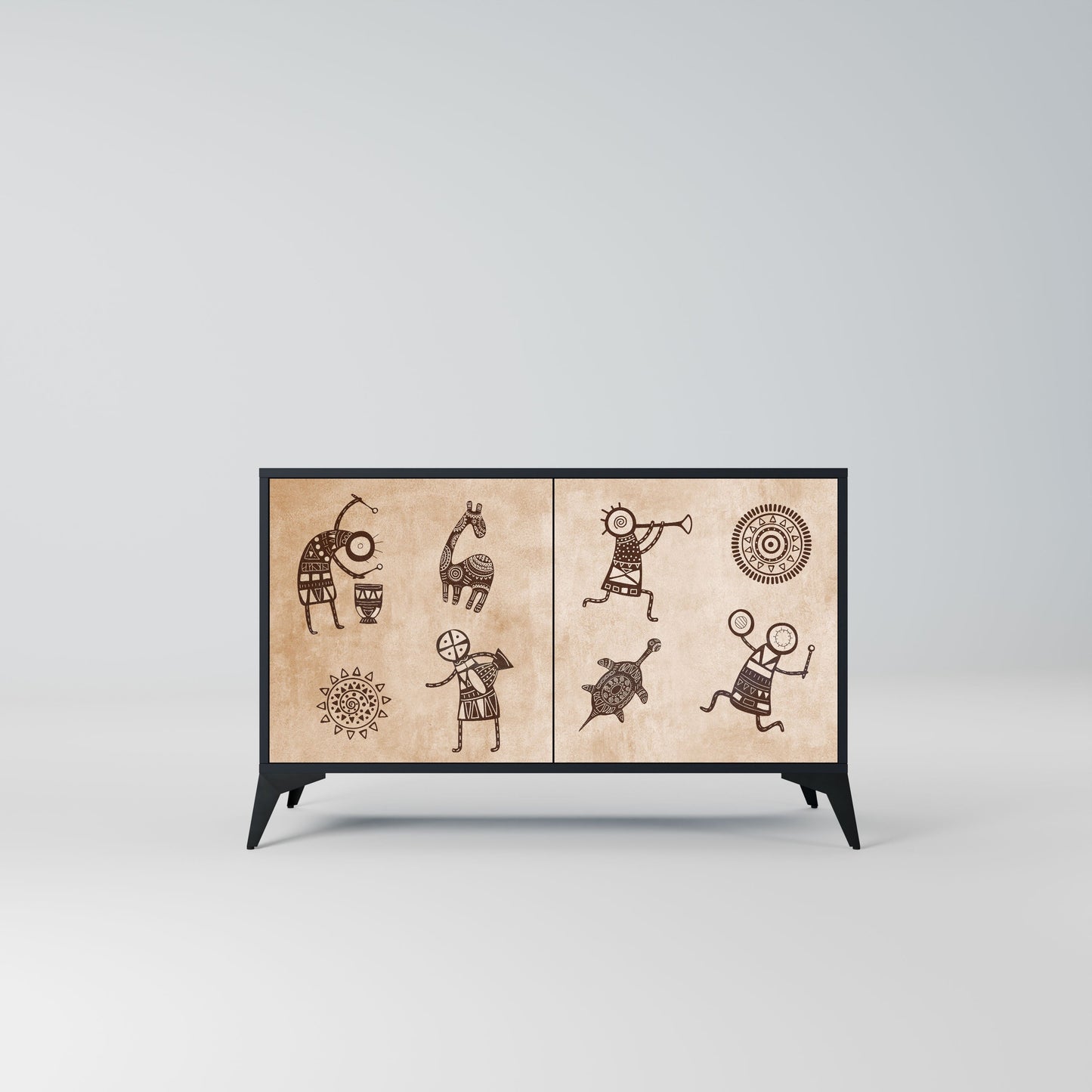 Credenza a 2 ante in stile africano con finitura nera