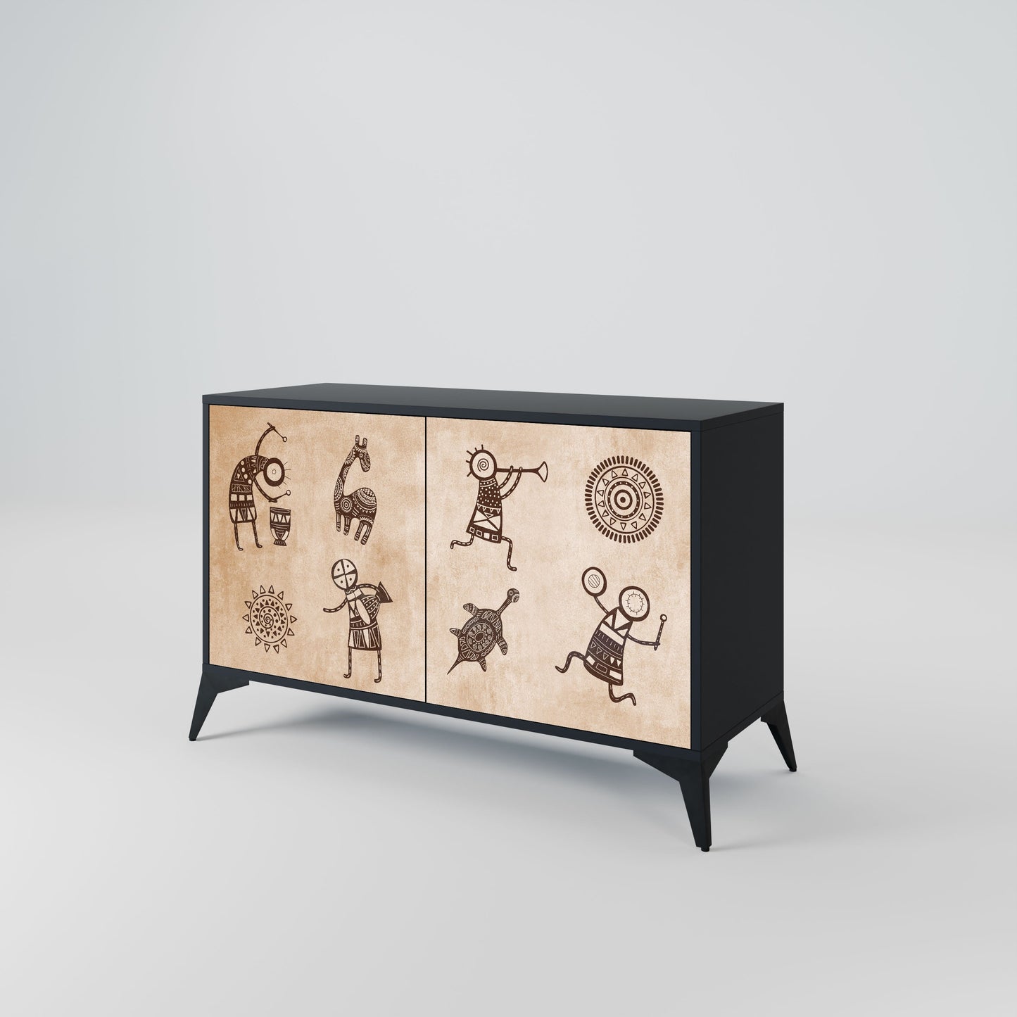 Credenza a 2 ante in stile africano con finitura nera