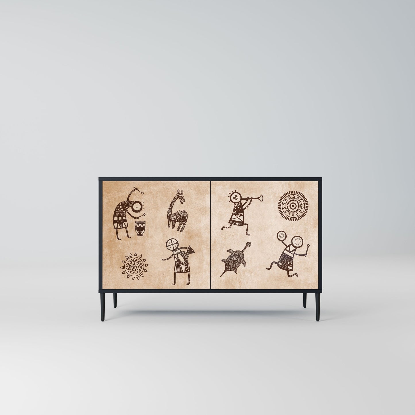Credenza a 2 ante in stile africano con finitura nera