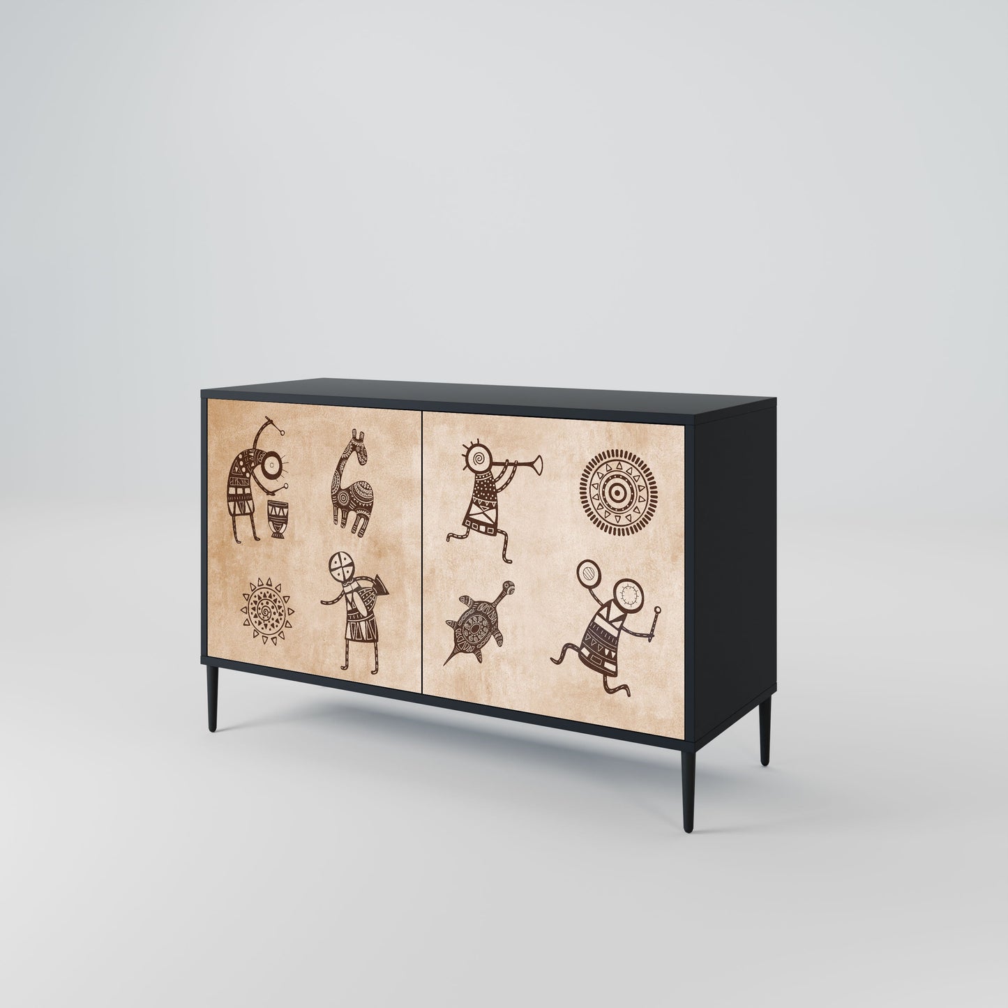 Credenza a 2 ante in stile africano con finitura nera