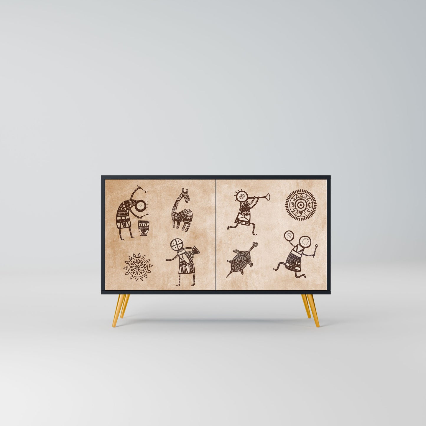 Credenza a 2 ante in stile africano con finitura nera