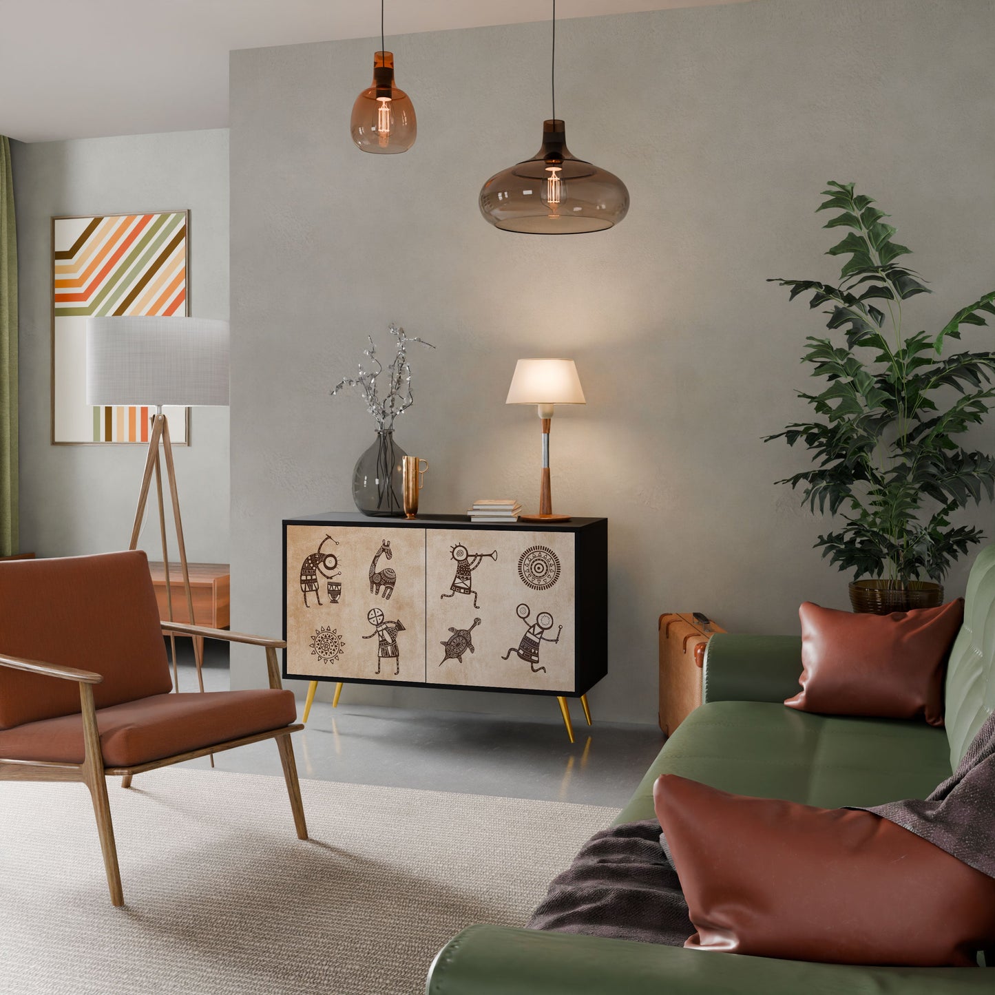 Credenza a 2 ante in stile africano con finitura nera