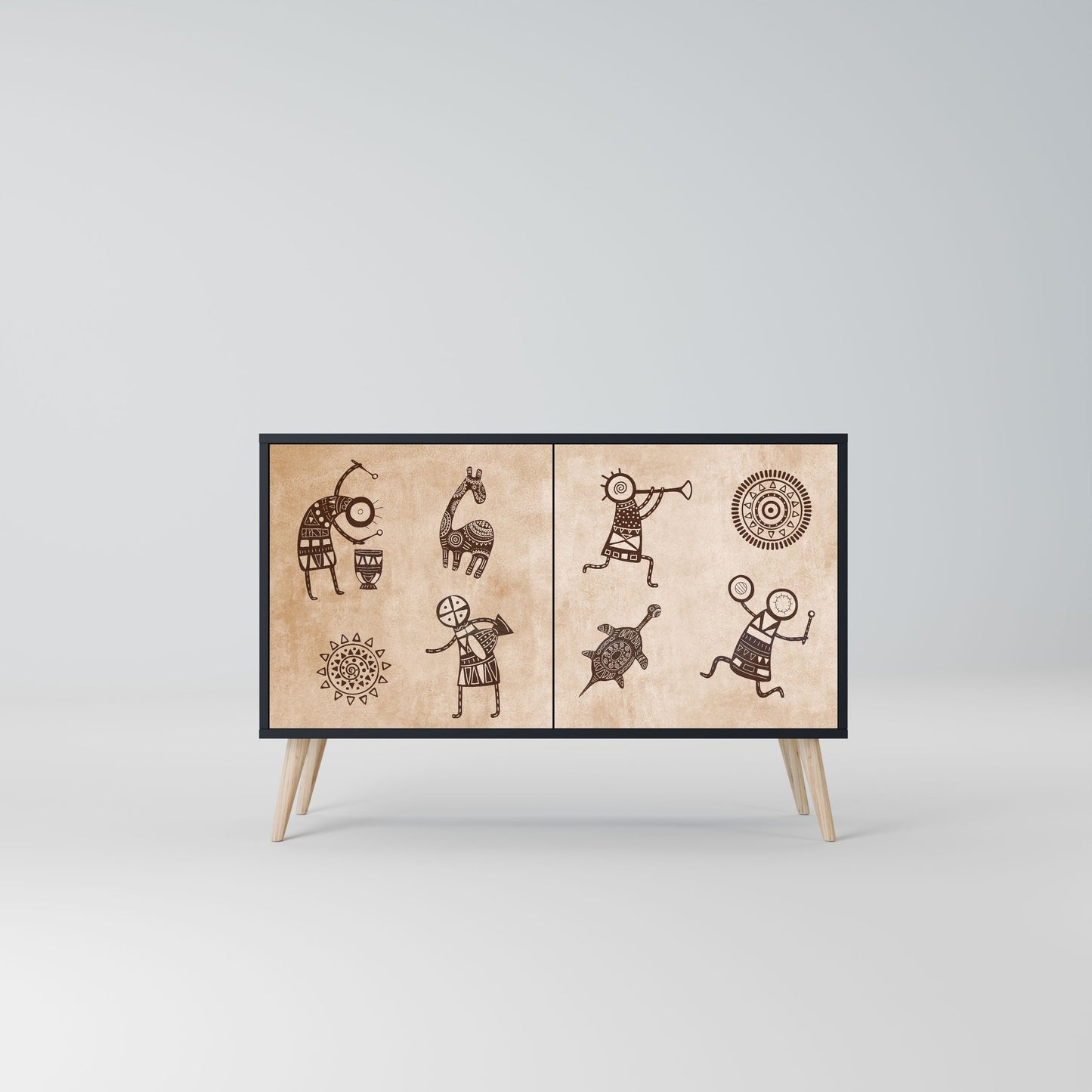 Credenza a 2 ante in stile africano con finitura nera