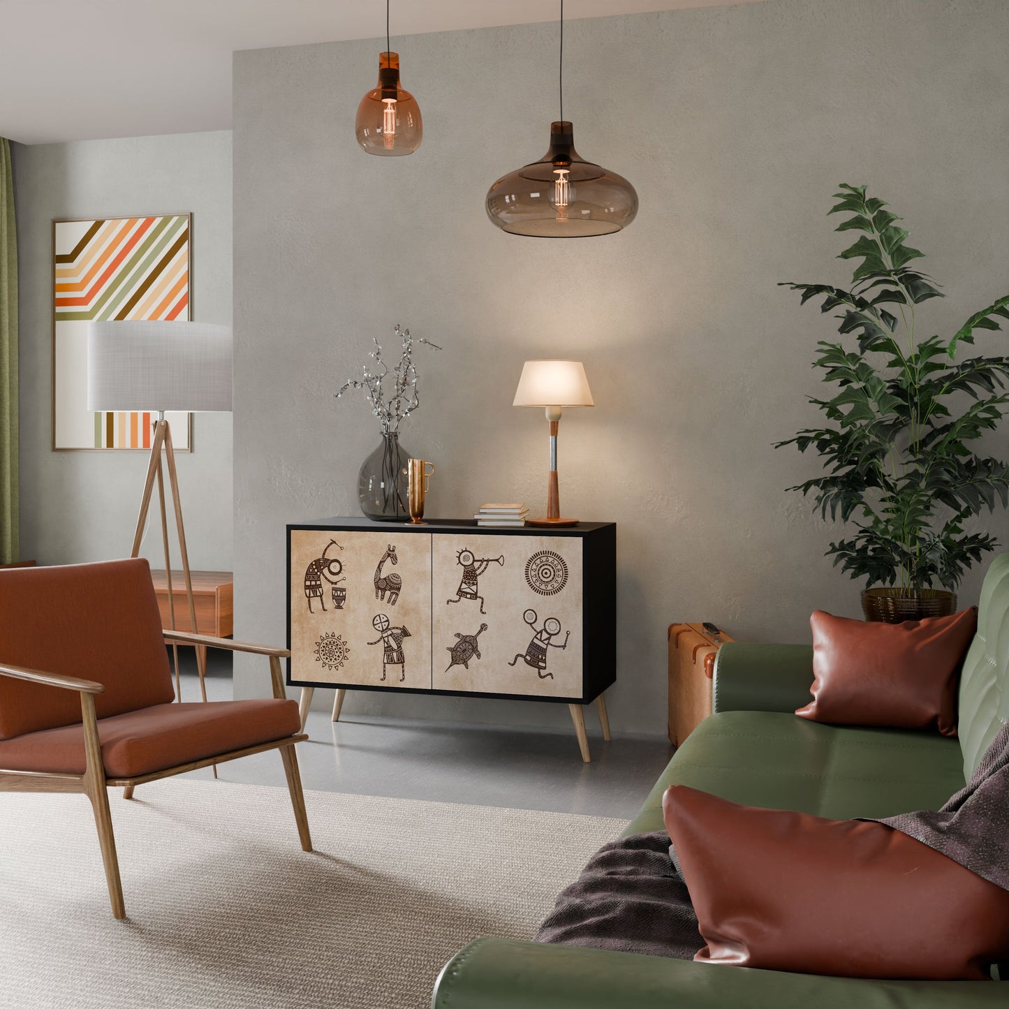 Credenza a 2 ante in stile africano con finitura nera